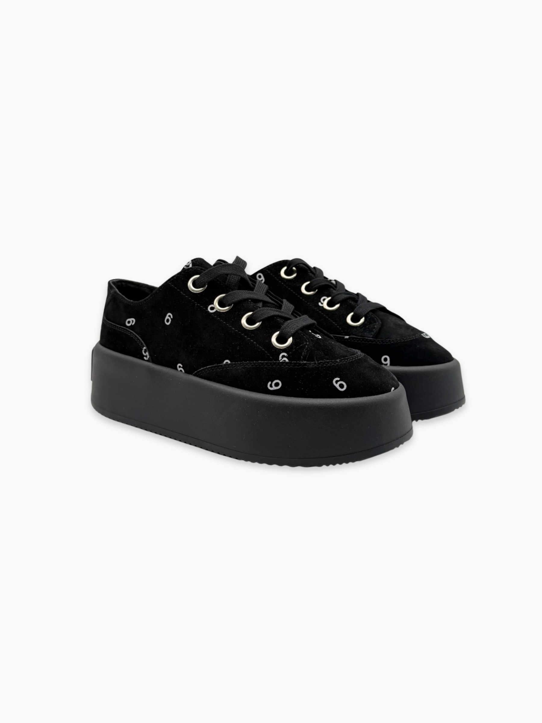 Sneakers Platform Nere In Velluto Con Ricami