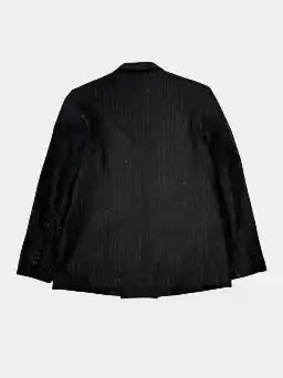 Double-Breasted Pinstripe Blazer with Rhinestones