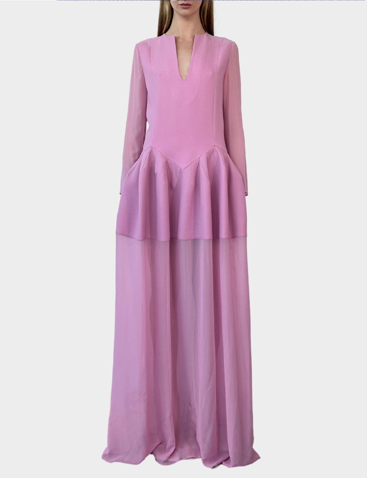 Abito Lungo In Crêpe Rosa