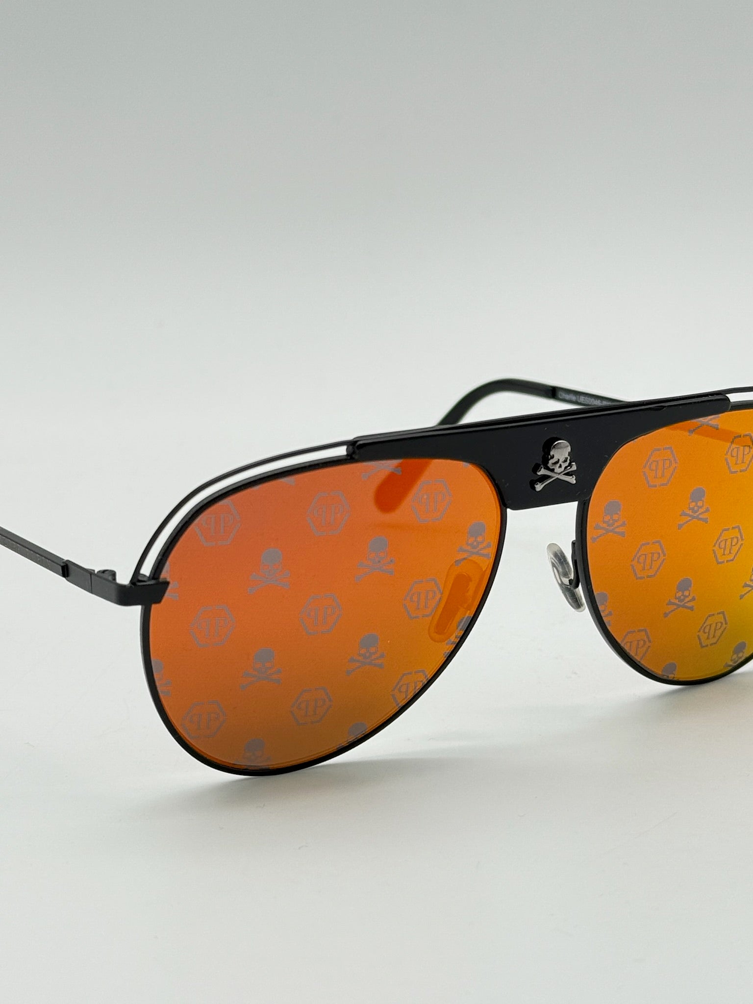 Black Sunglasses With Orange Logo Lenses
