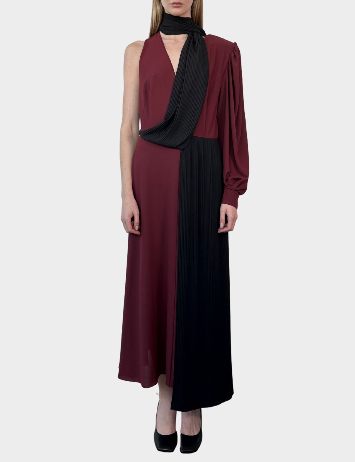 Long Asymmetrical Two-Tone Dress