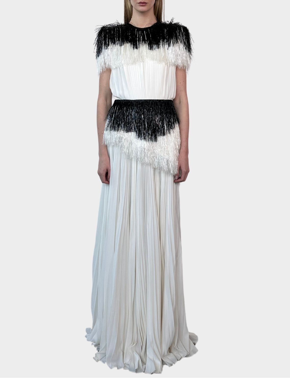 Long Pleated Dress With Fringes