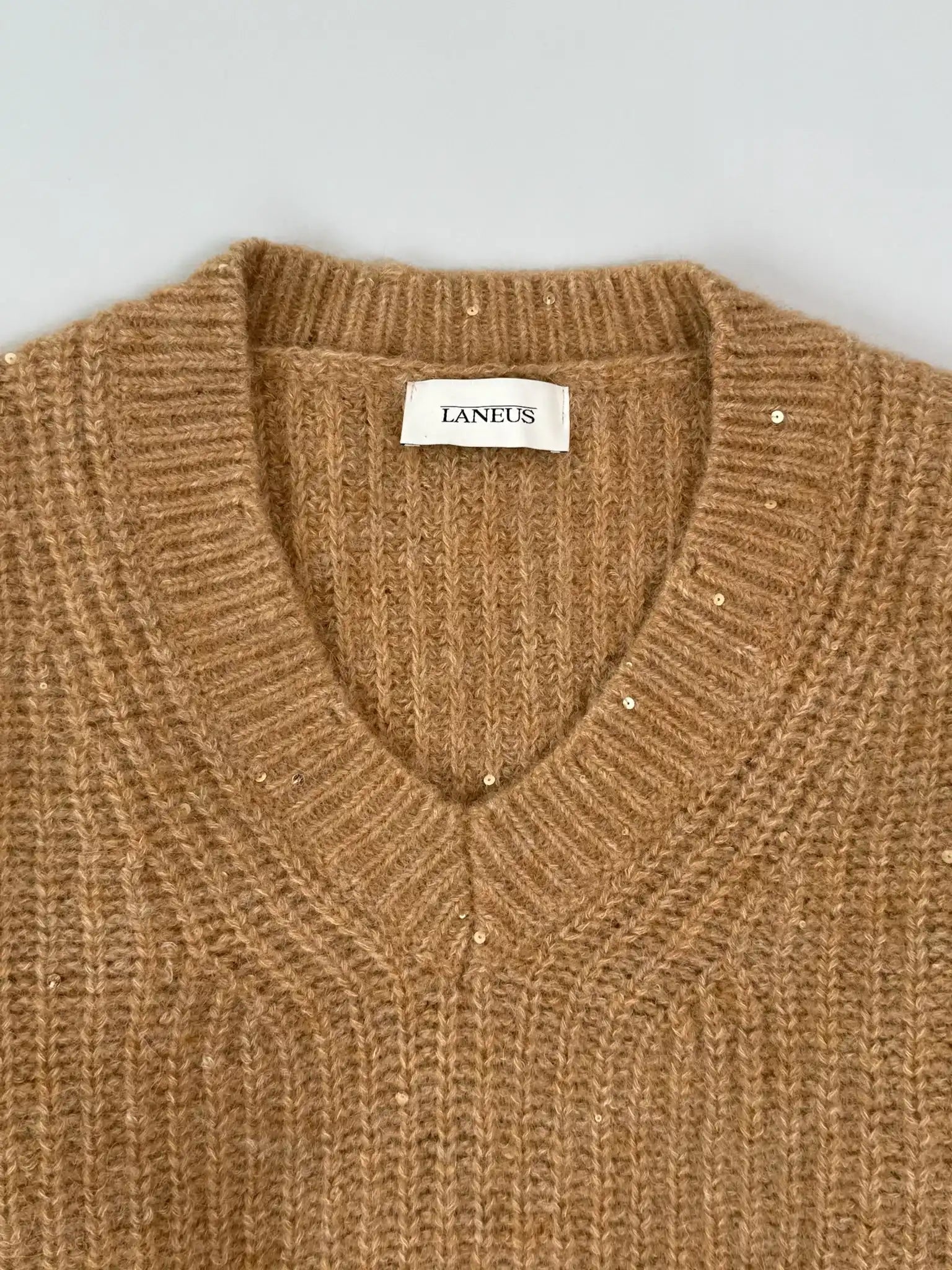 Maglione Cammello Con Scollo A V