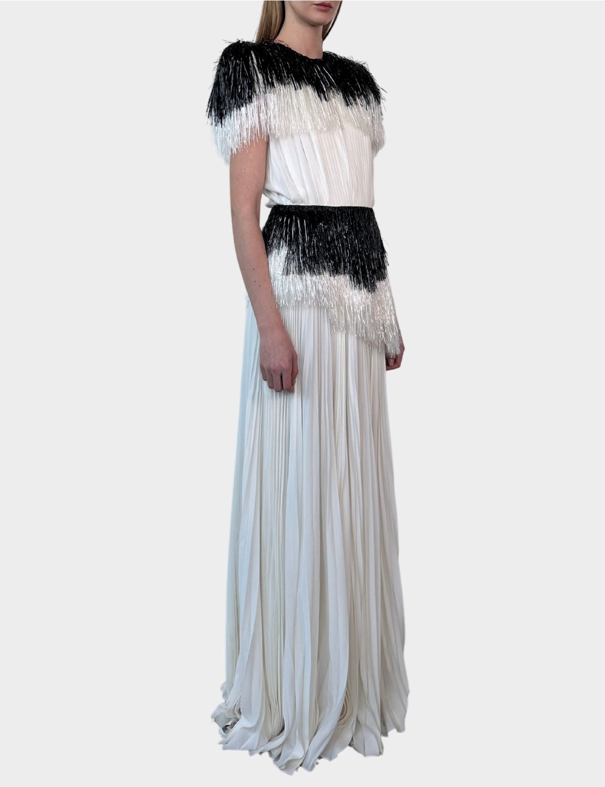 Long Pleated Dress With Fringes