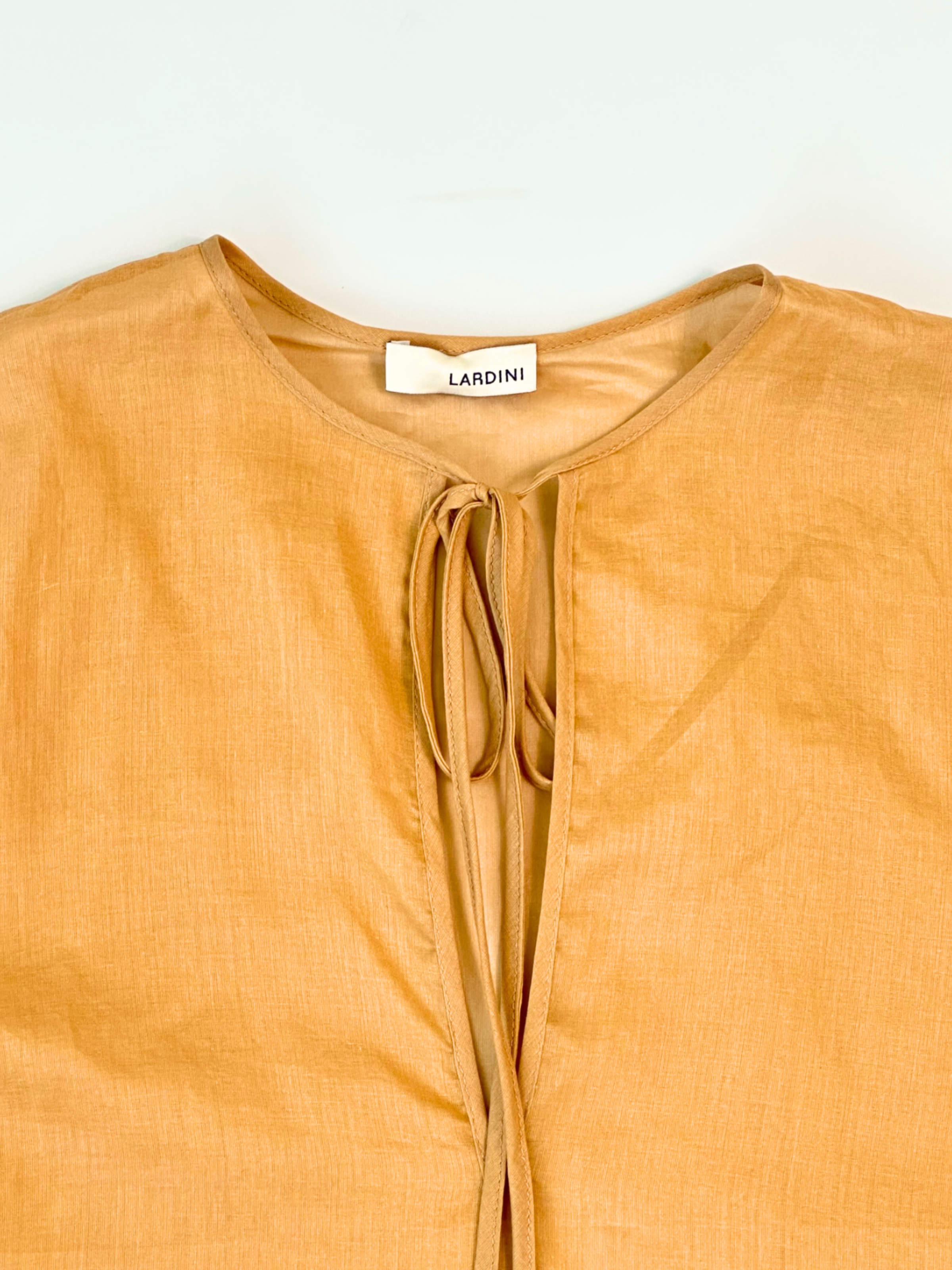Brown Cotton and Linen Top with Laces