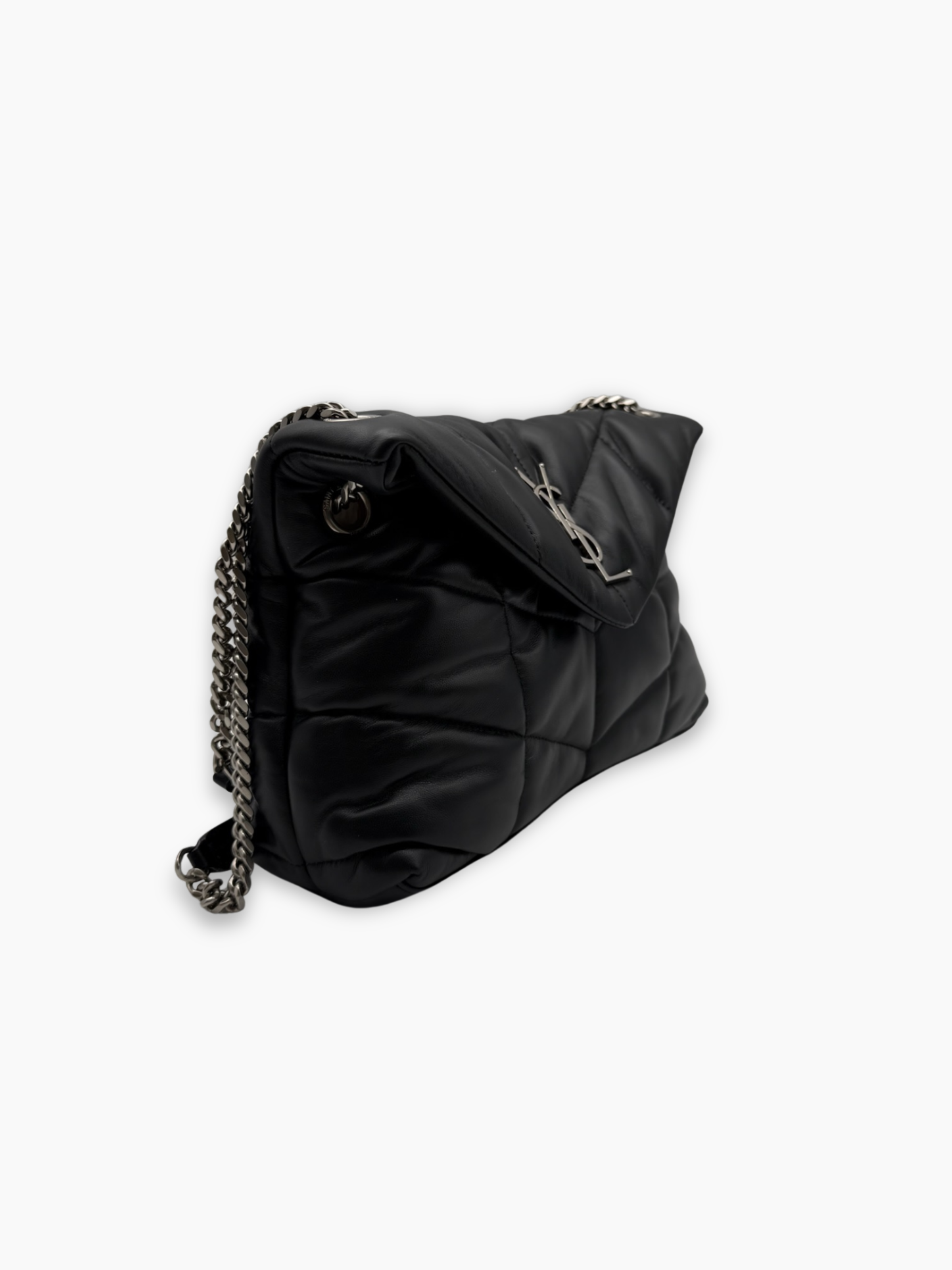 Borsa Puffer In Pelle Nera Trapuntata Con Logo YSL