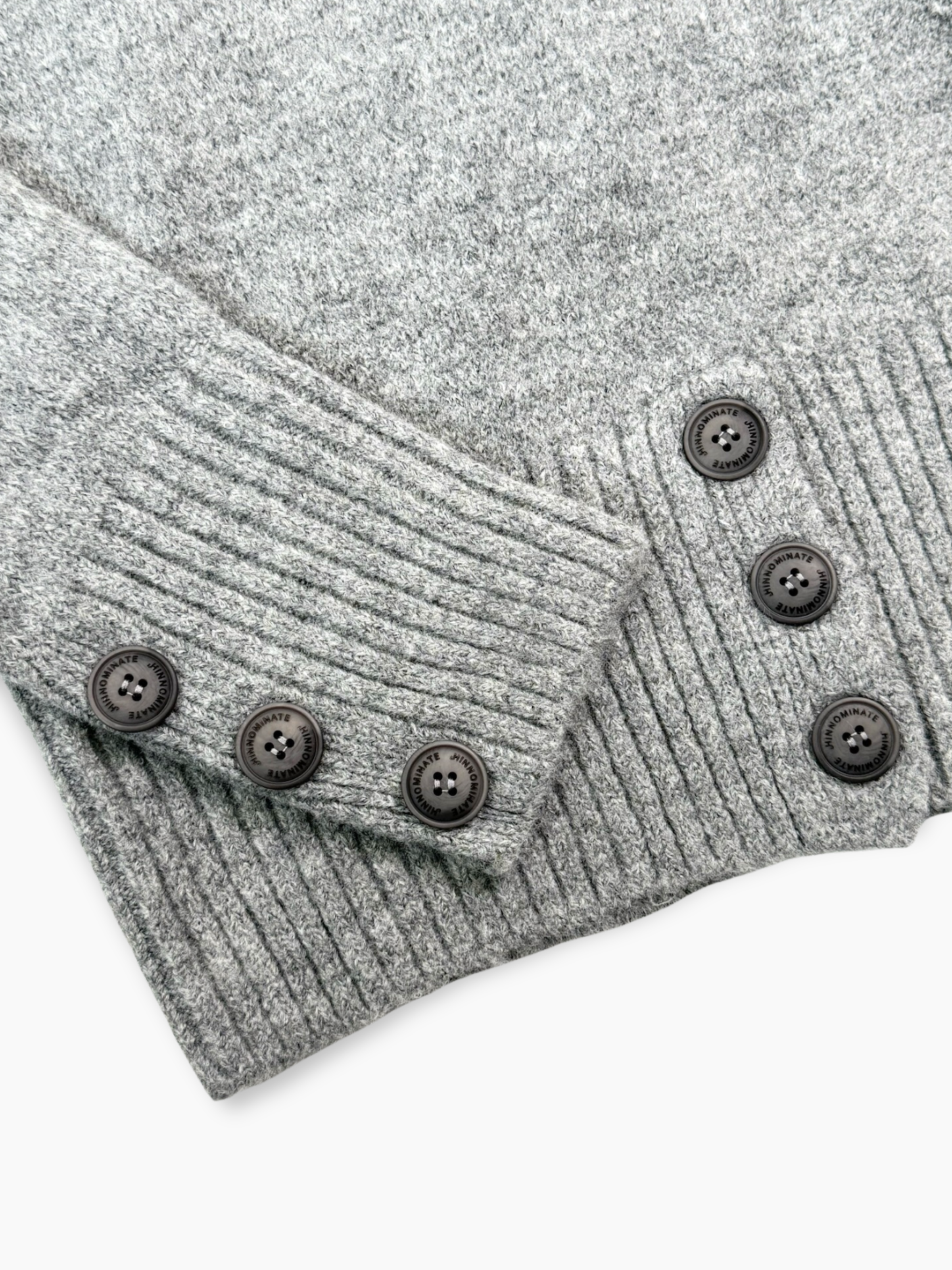 Maglia Grigio Melange A Collo Alto Con Bottoni