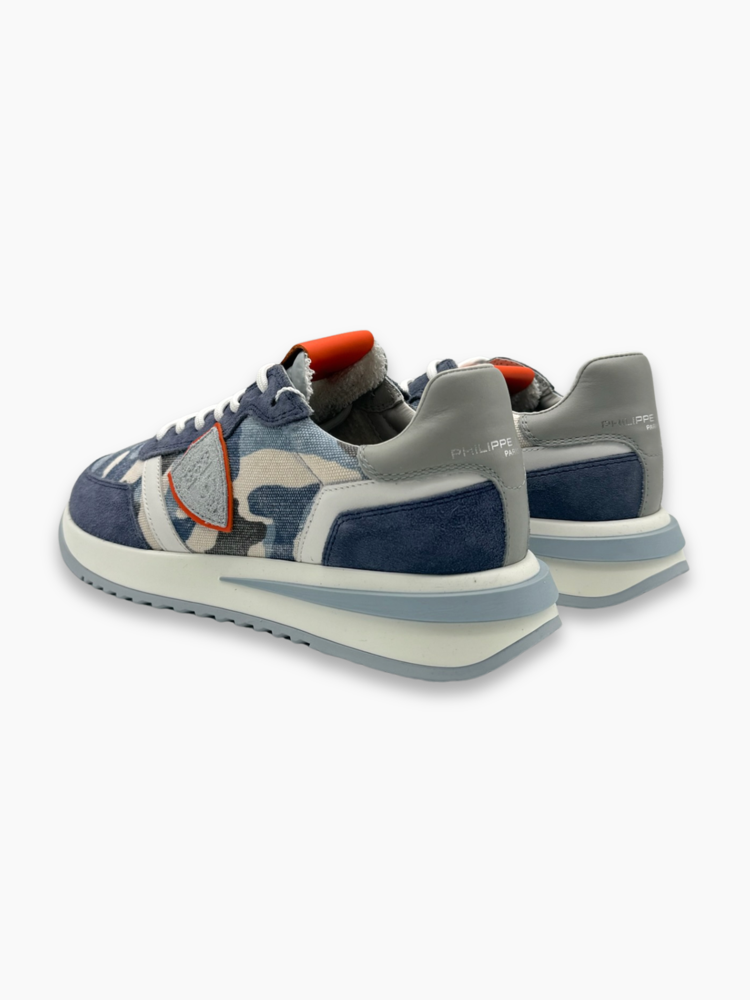 Sneakers Camo Blu In Tela E Suede