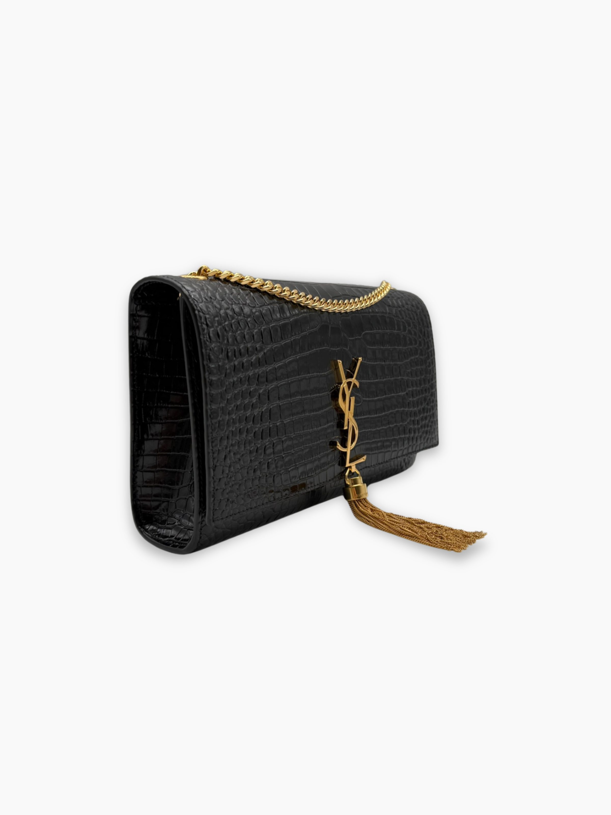 Borsa Kate Medium In Pelle Nera Coccodrillo