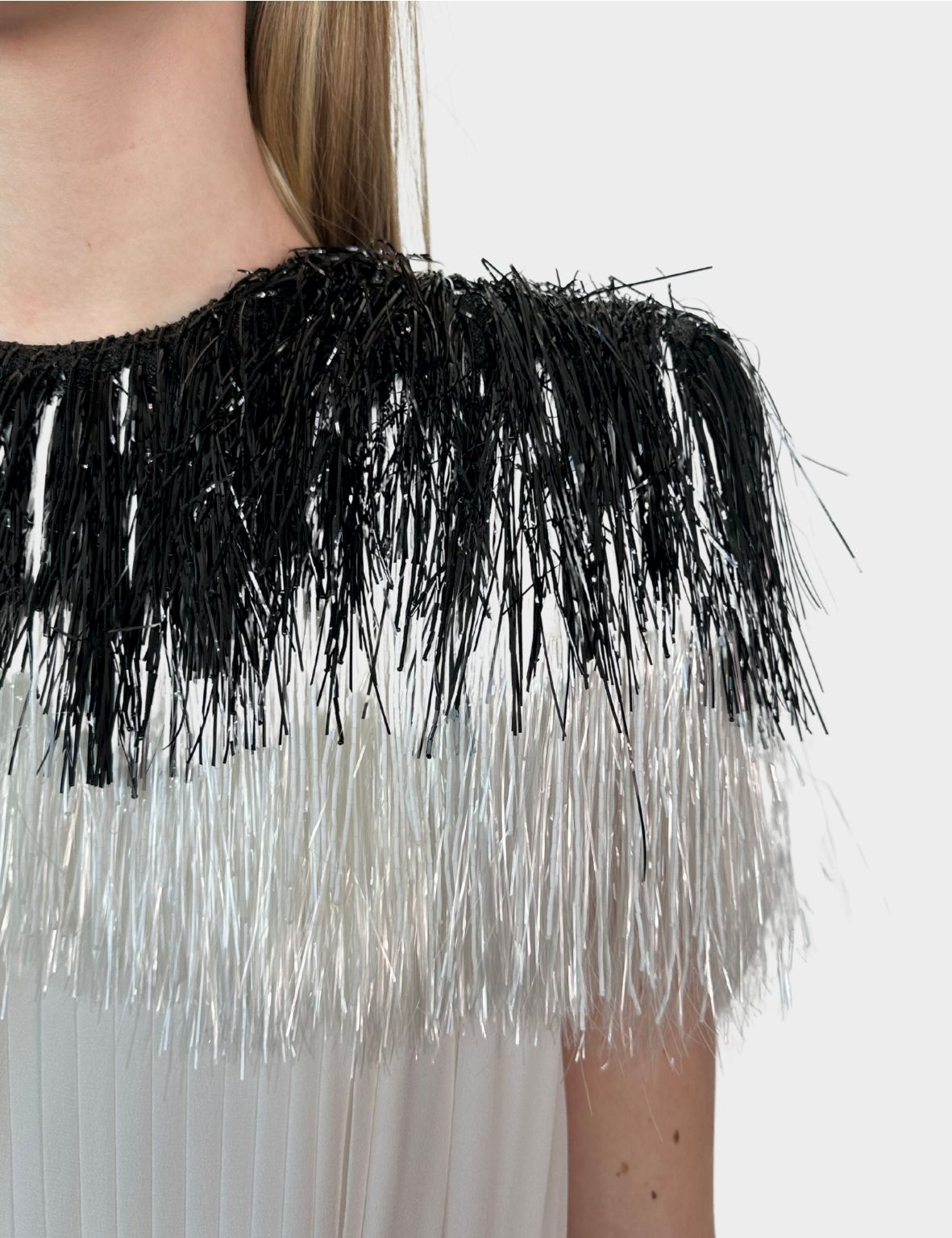 Long Pleated Dress With Fringes