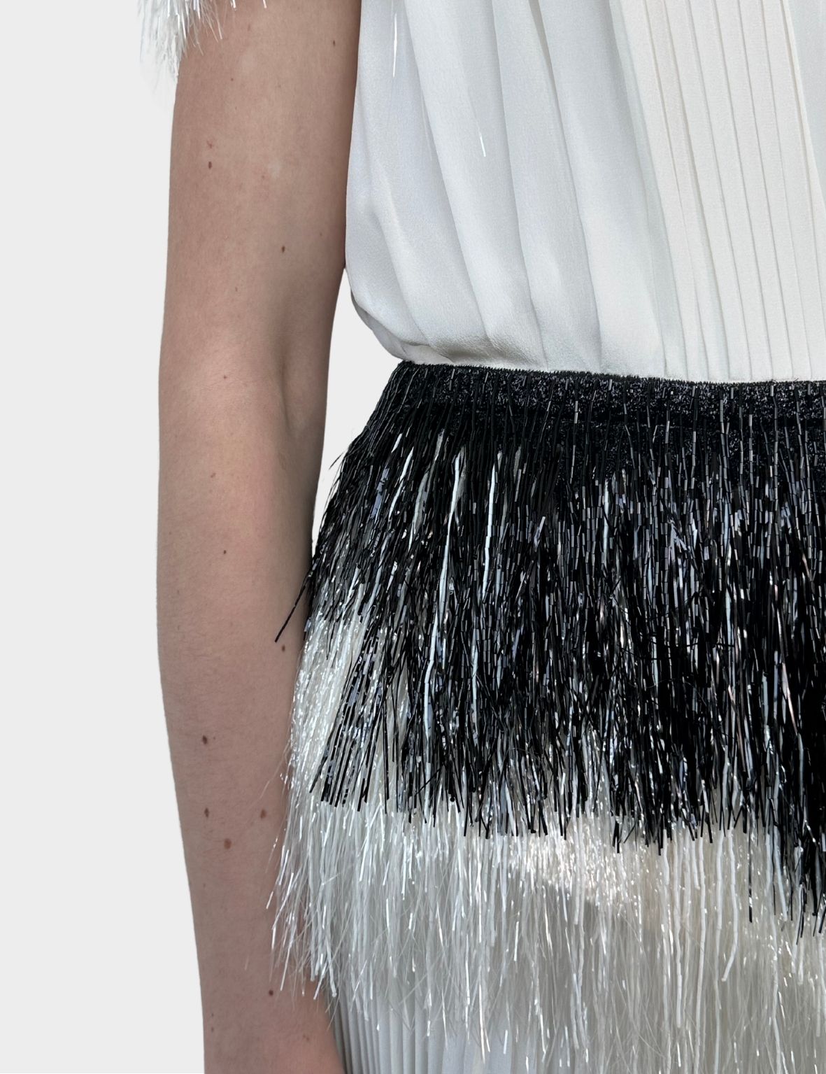 Long Pleated Dress With Fringes