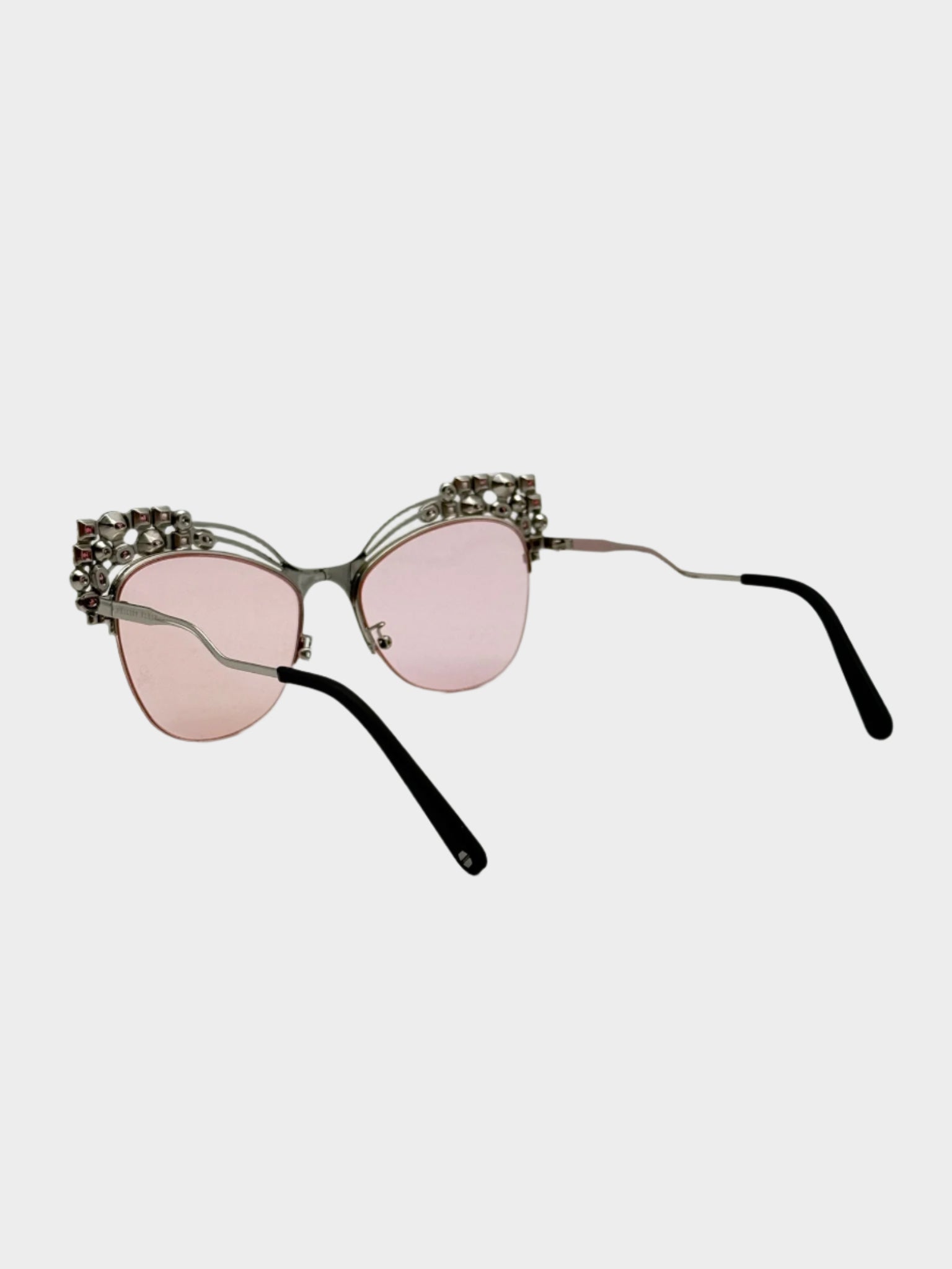 Occhiali Argento Con Lenti Rosa e Dettagli Gioiello