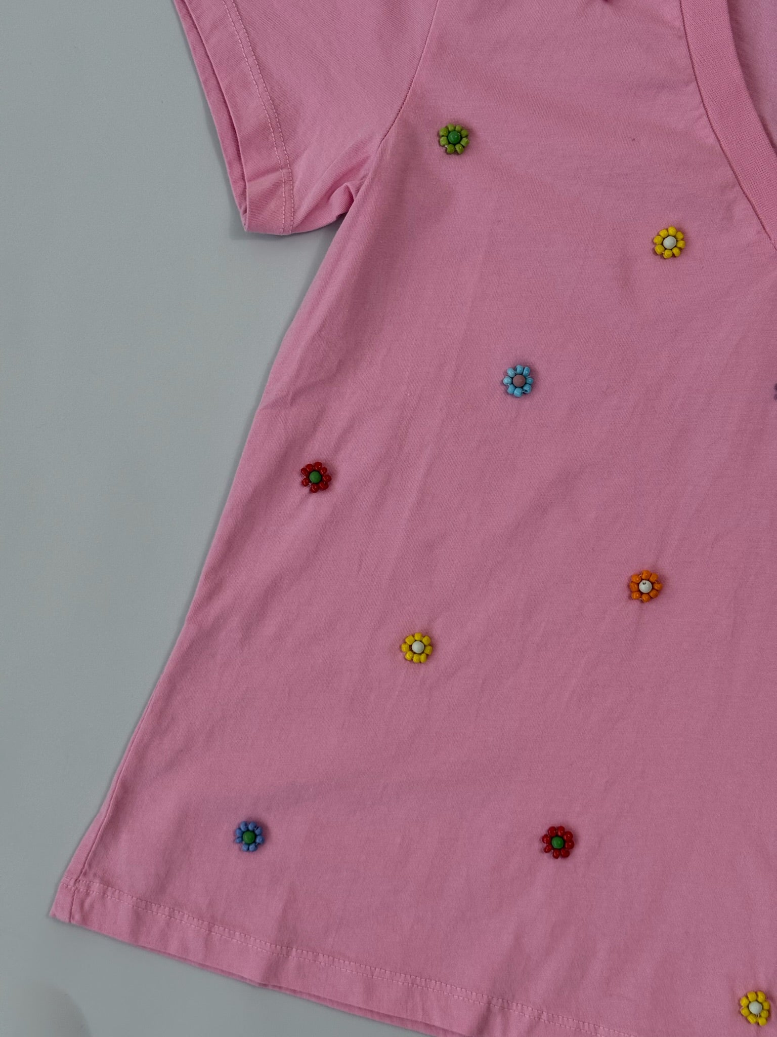 T-Shirt Rosa Con Ricami Floreali Multicolor