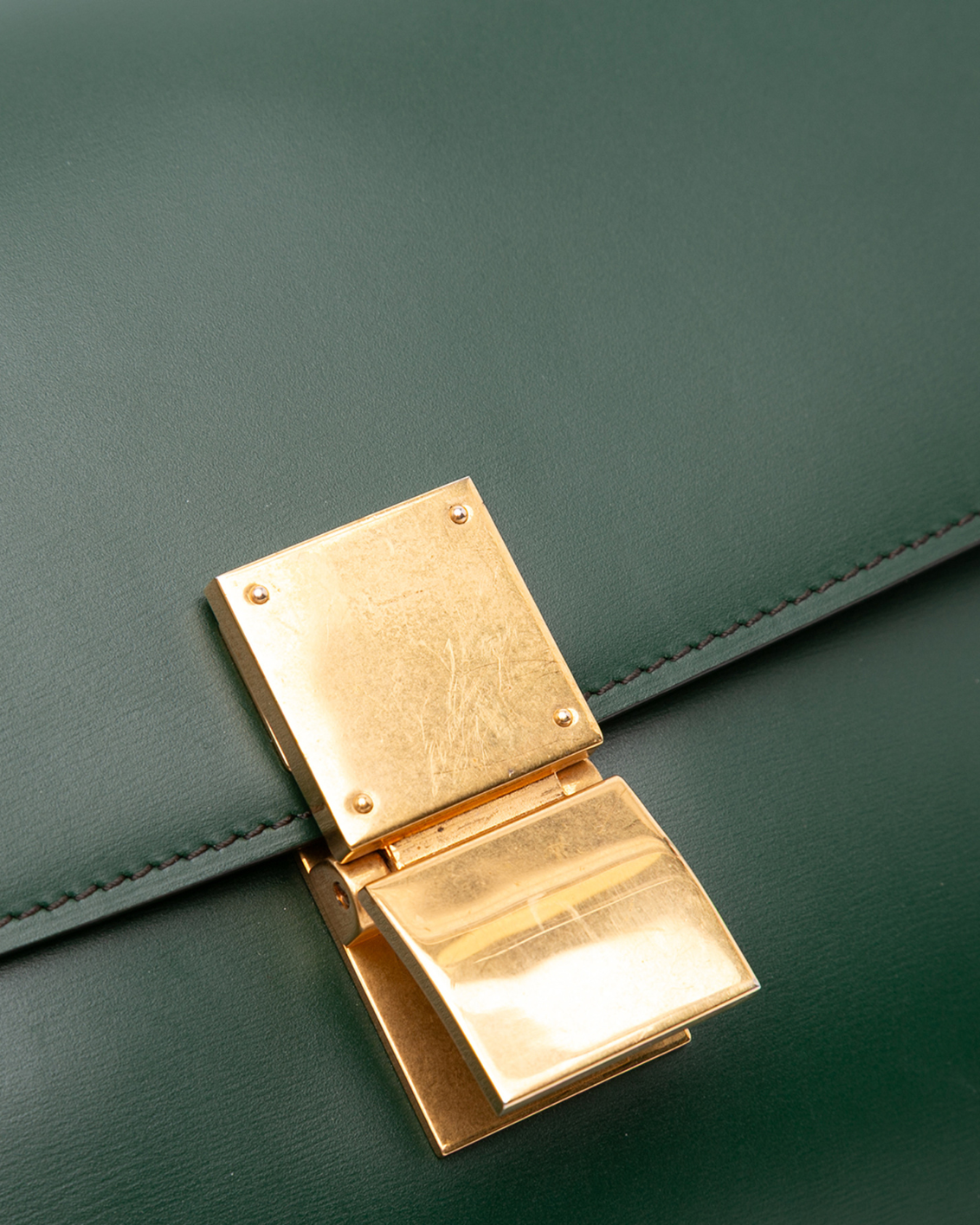 Borsa A Tracolla Céline Box Verde Scuro In Pelle Con Chiusura Dorata