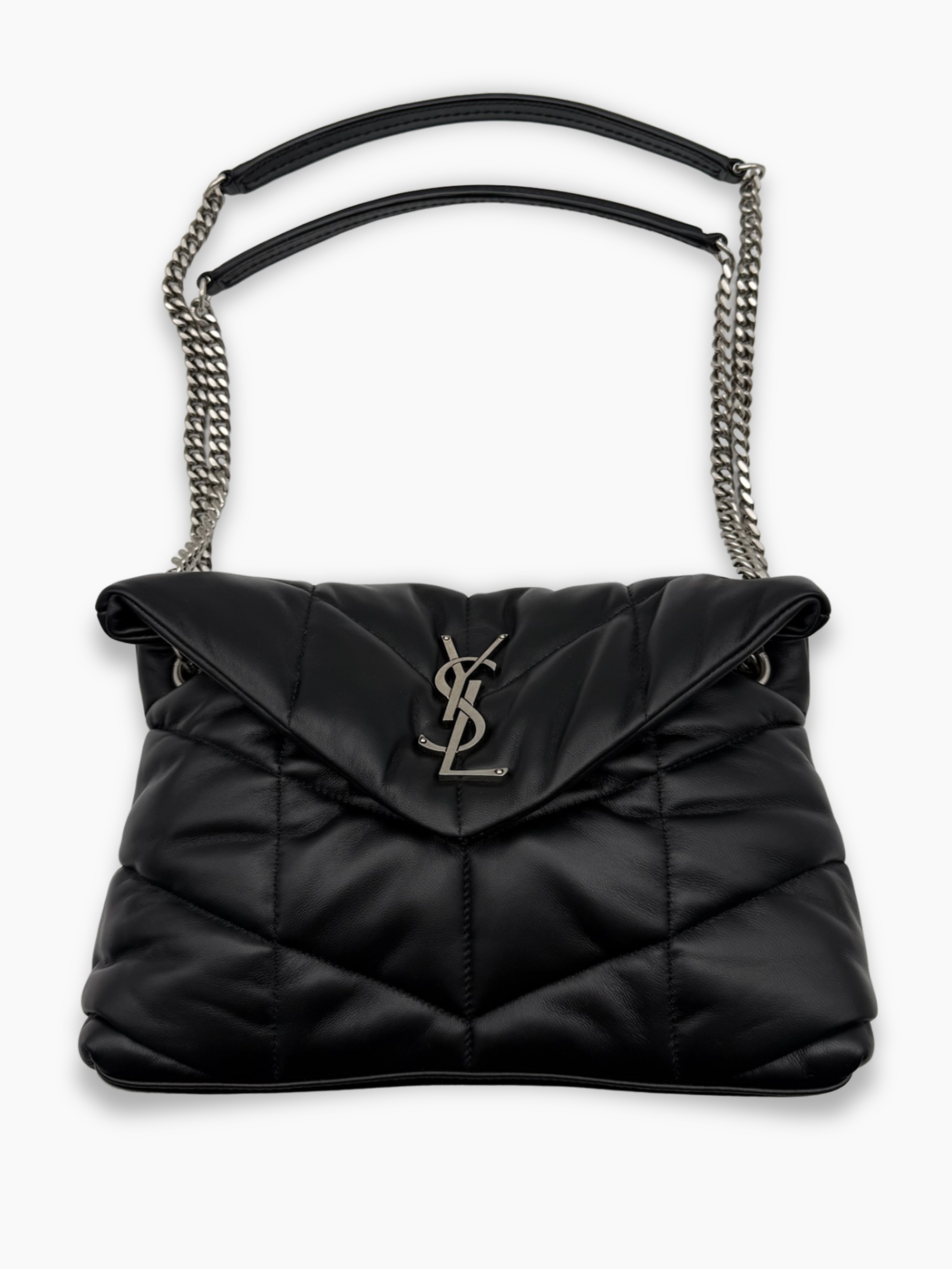 Borsa Puffer In Pelle Nera Trapuntata Con Logo YSL