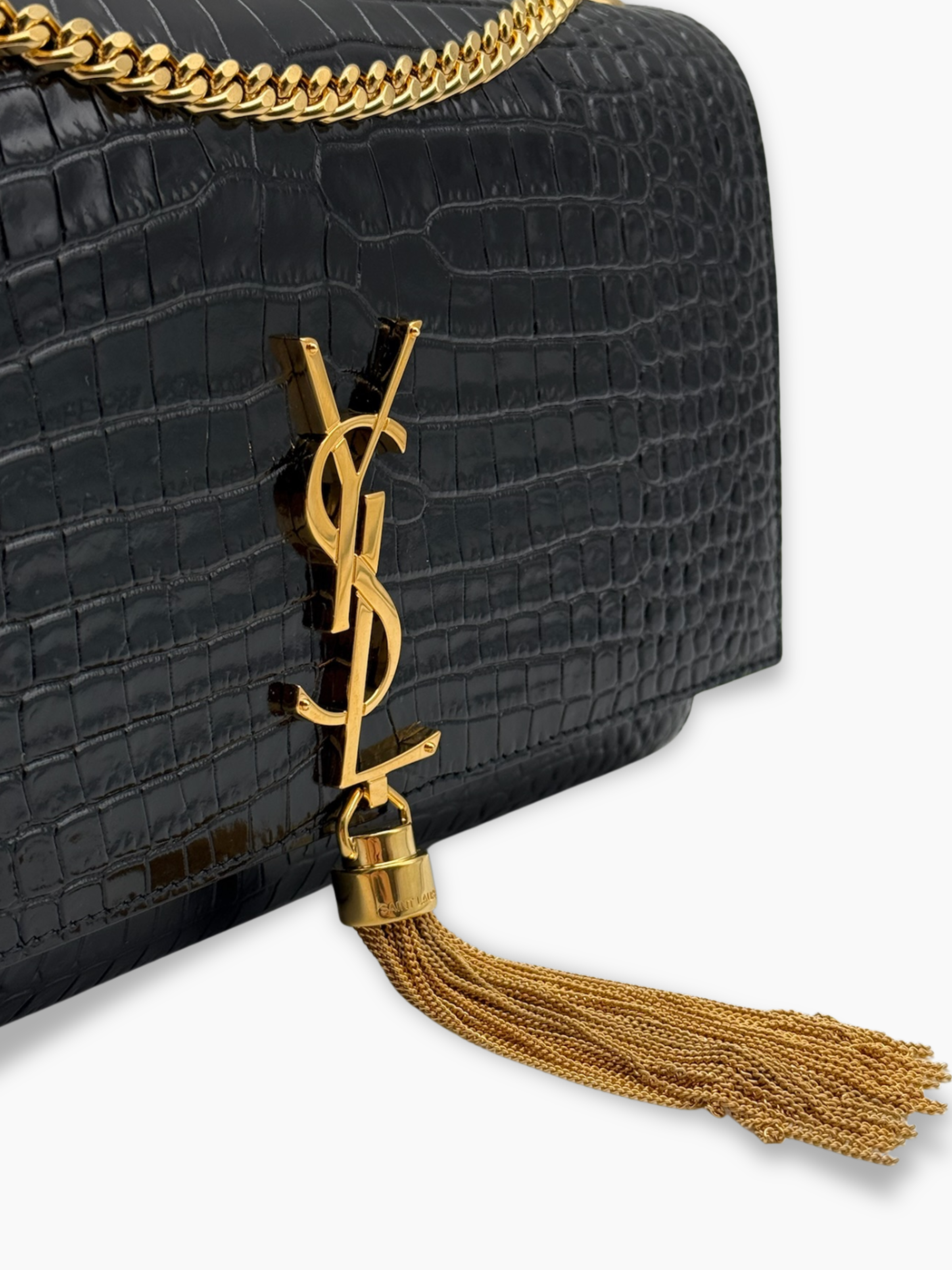 Borsa Kate Medium In Pelle Nera Coccodrillo