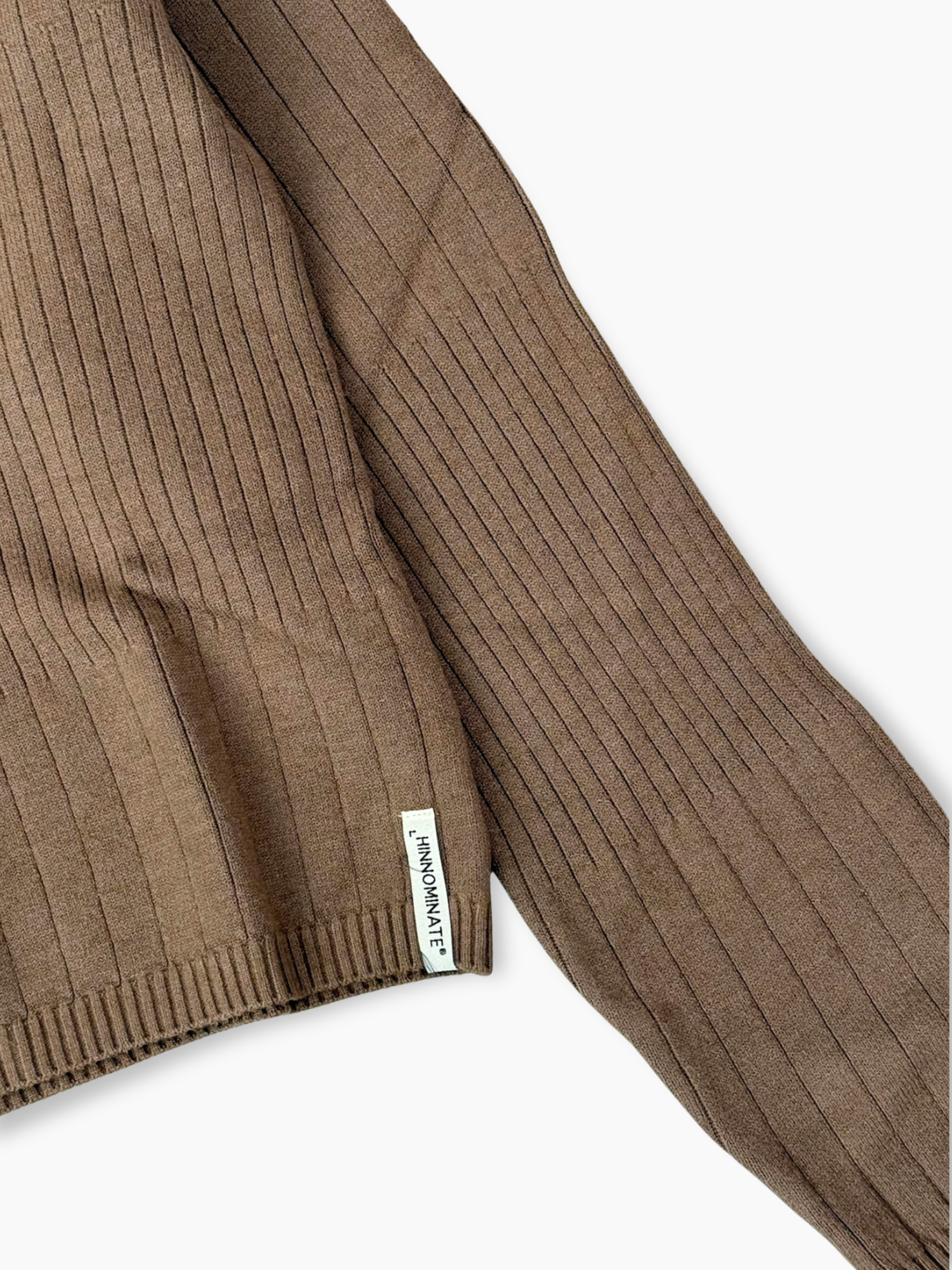 Maglia Tortora A Costine Con Collo Alto