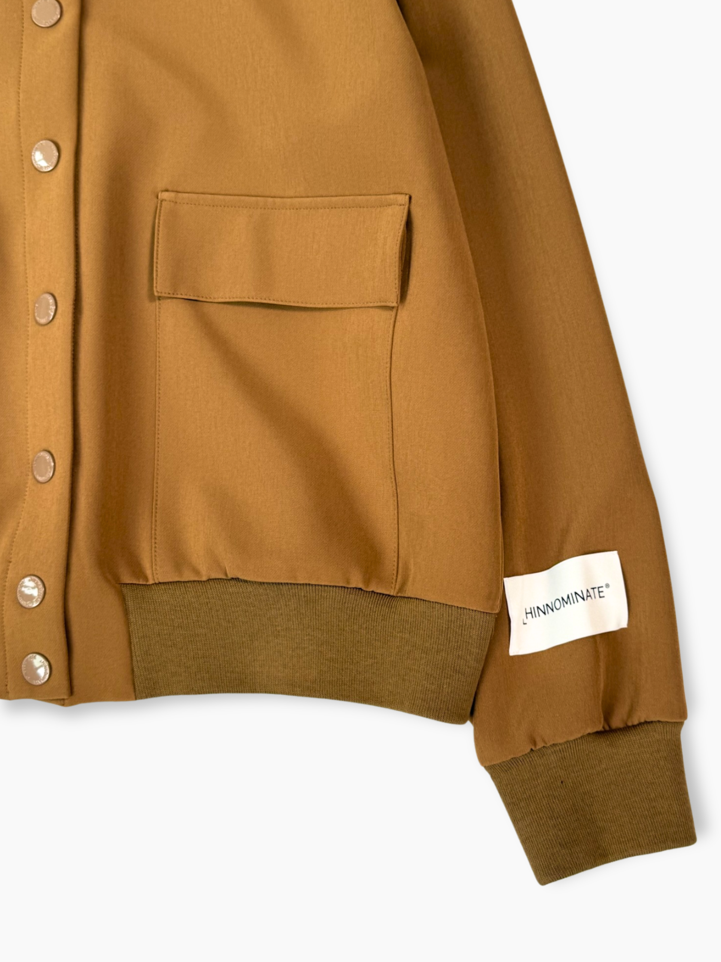 Giacca Marrone in Tessuto Tecnico con Tasche Frontali