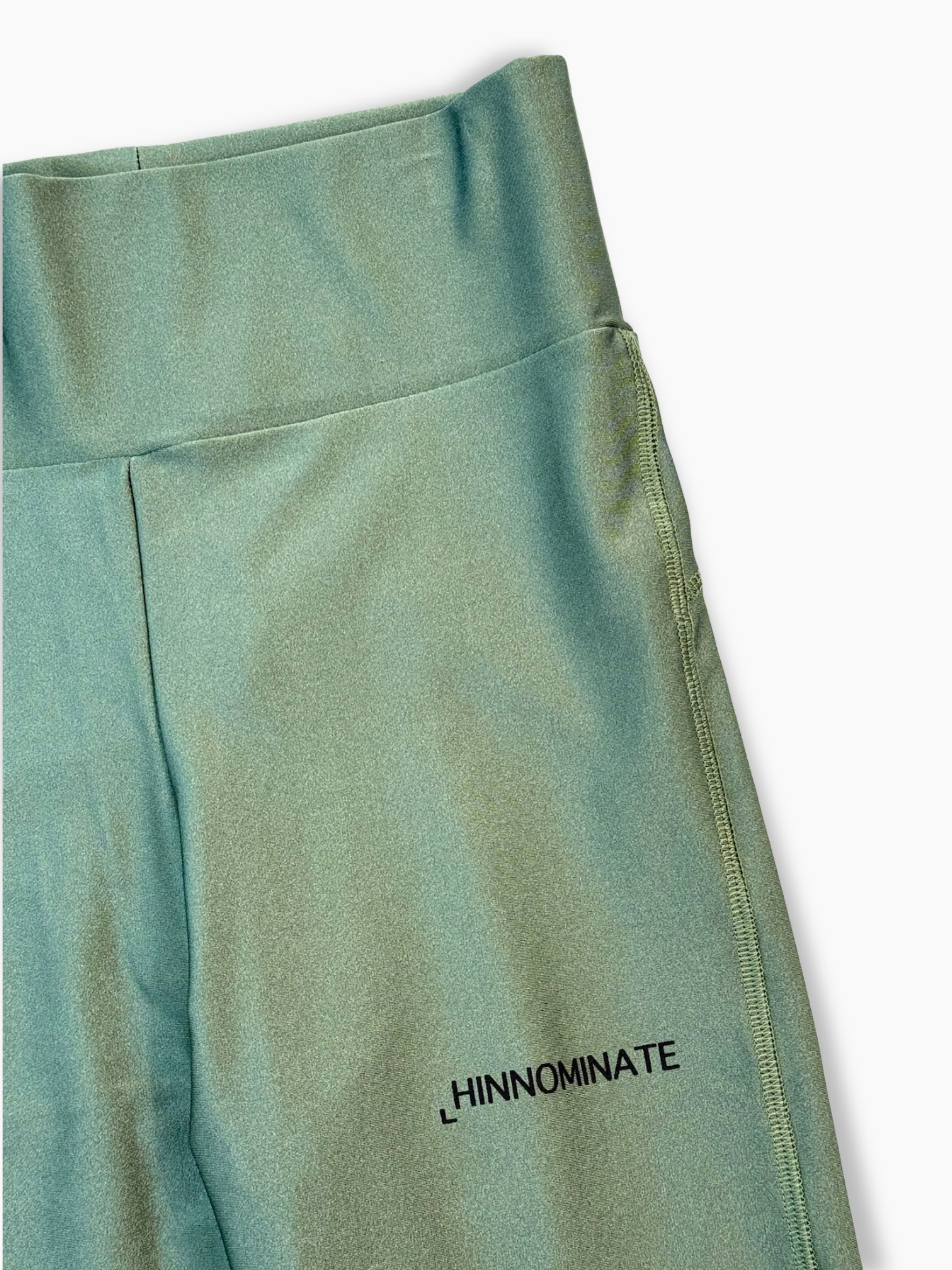Leggings Verdi In Lycra Lucida Con Stampa Laterale