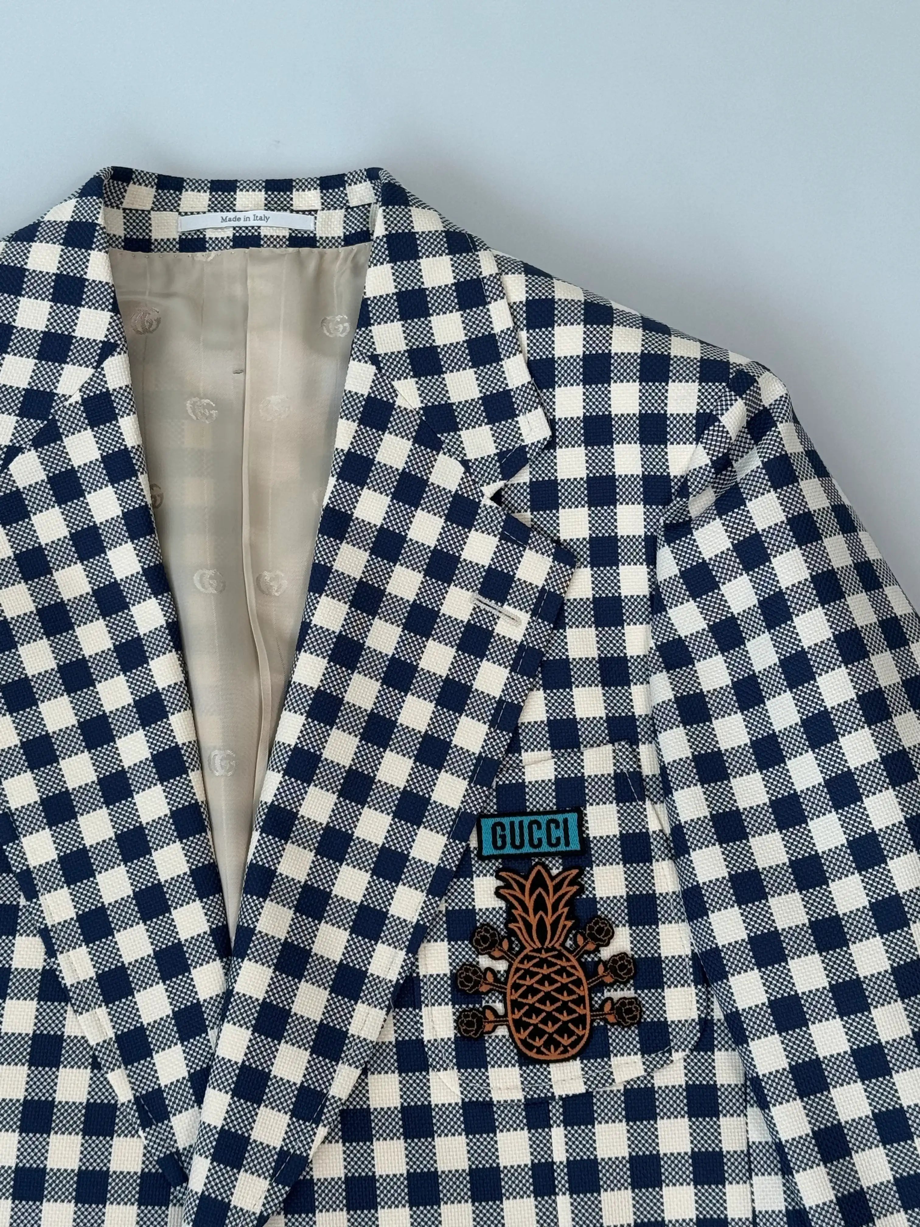 Double Breasted Checked Blazer With Patch