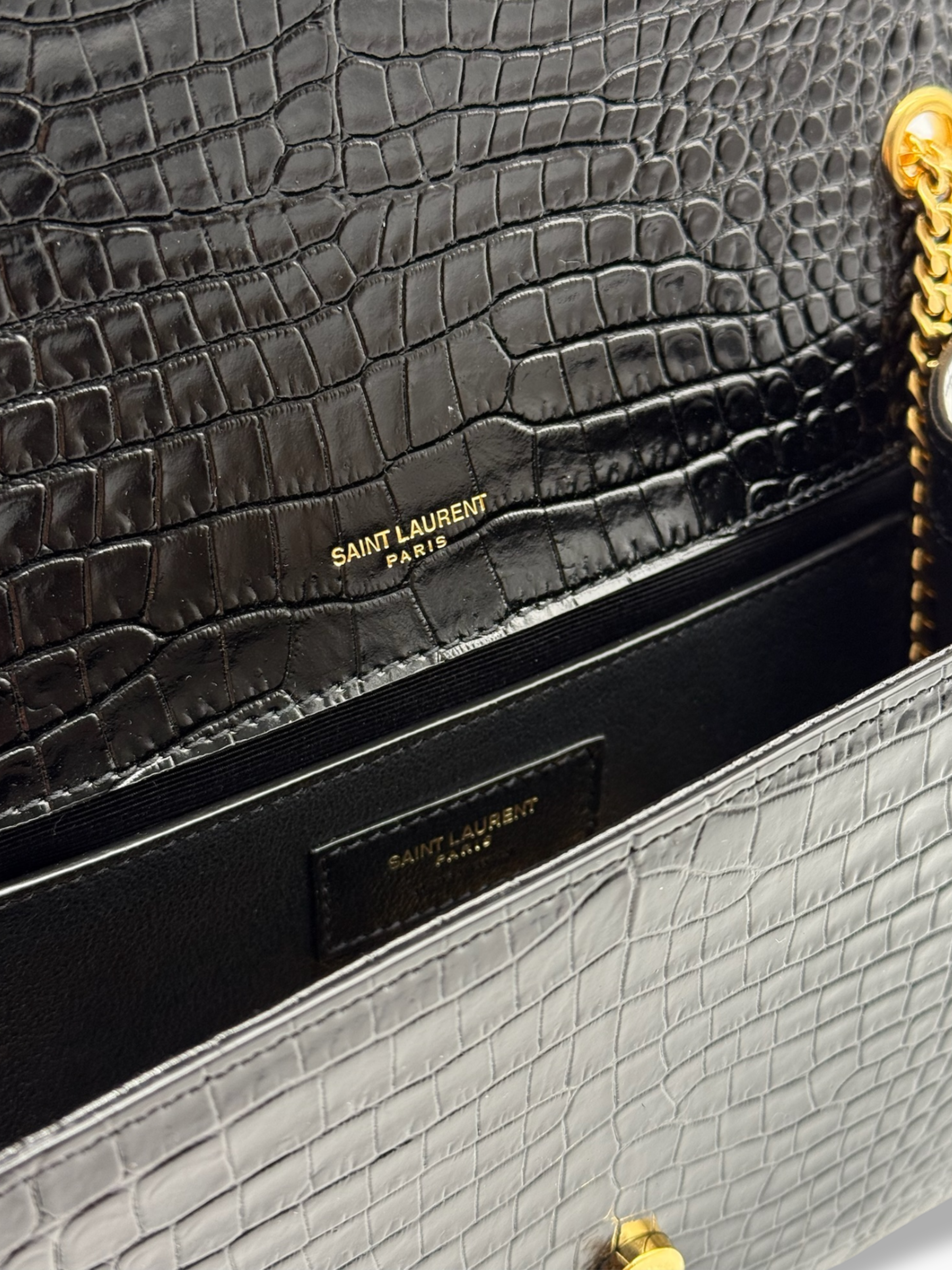 Borsa Kate Medium In Pelle Nera Coccodrillo