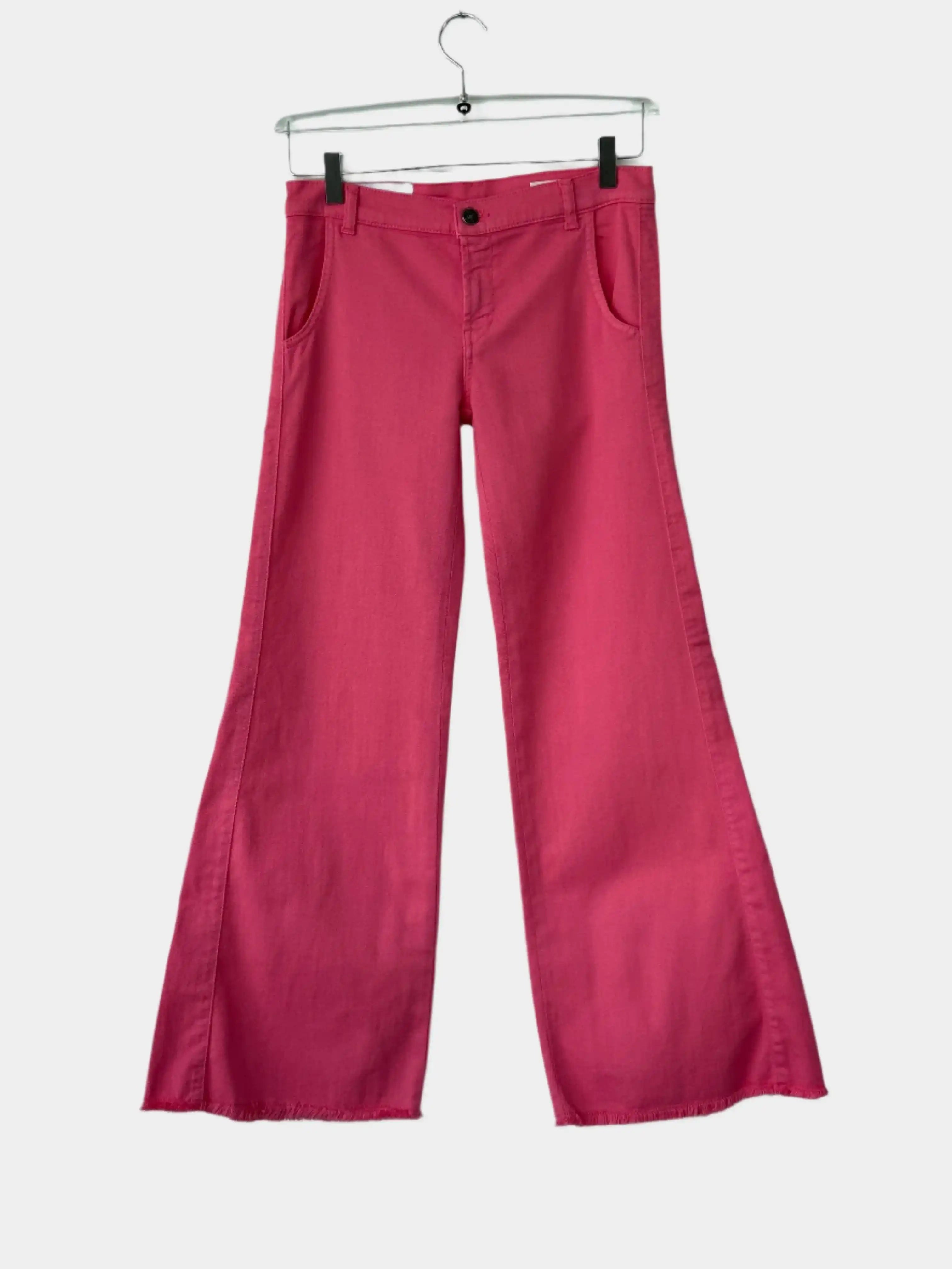 Pink Flared Jeans with Frayed Hem