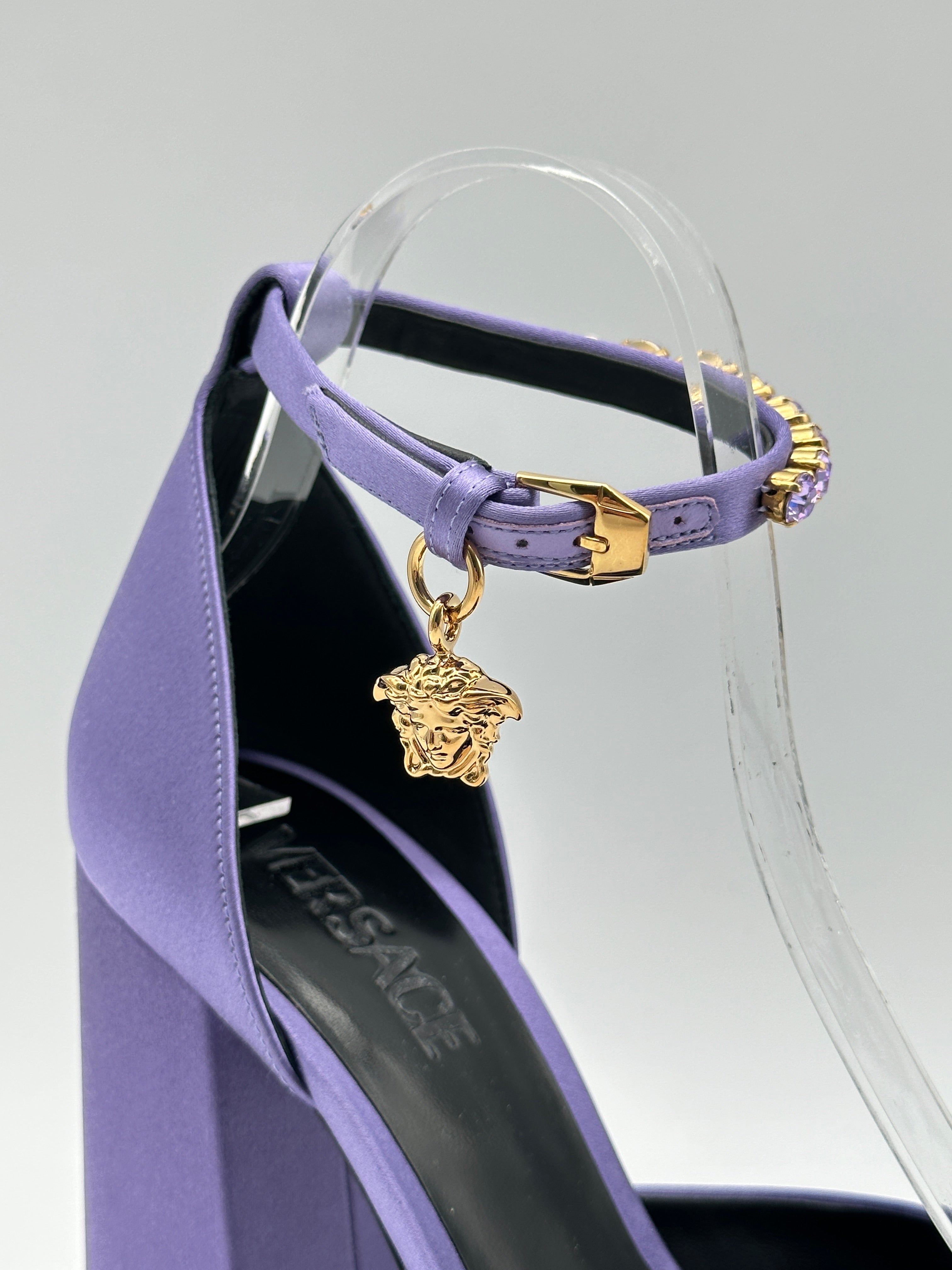 Lilac Satin Pumps With Platform And Jewel Strap