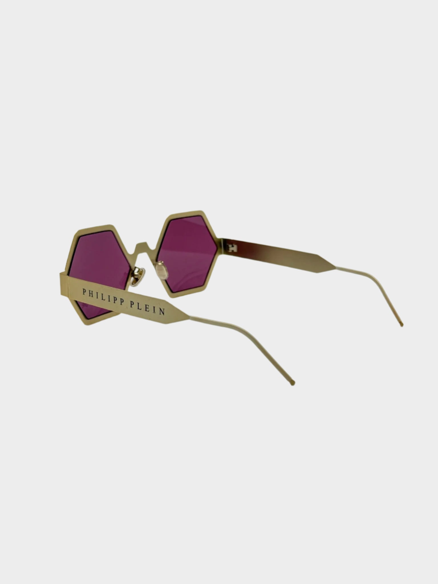 Hexagonal Gold Glasses With Purple Lenses