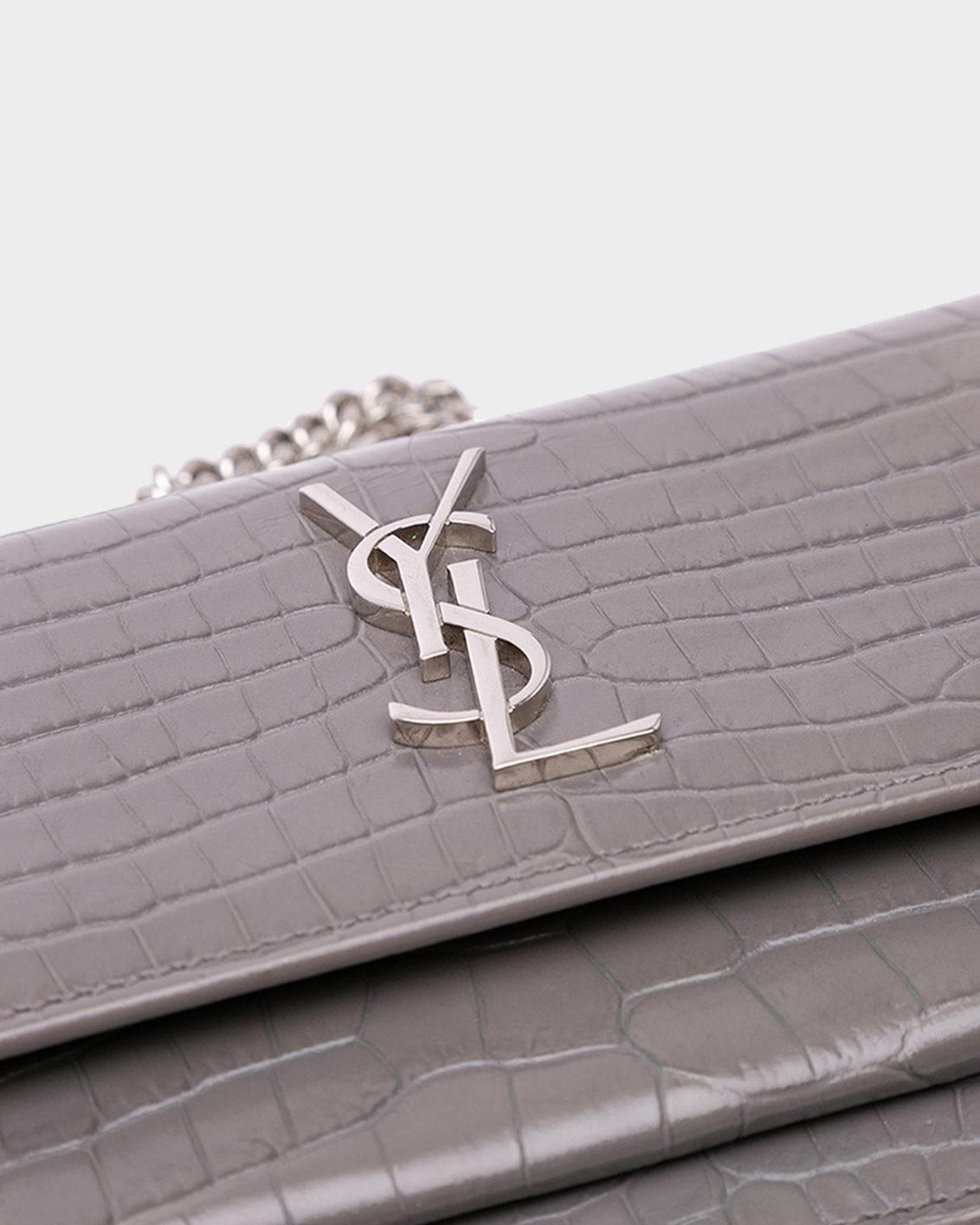 Borsa In Pelle Grigia Effetto Coccodrillo Con Logo YSL