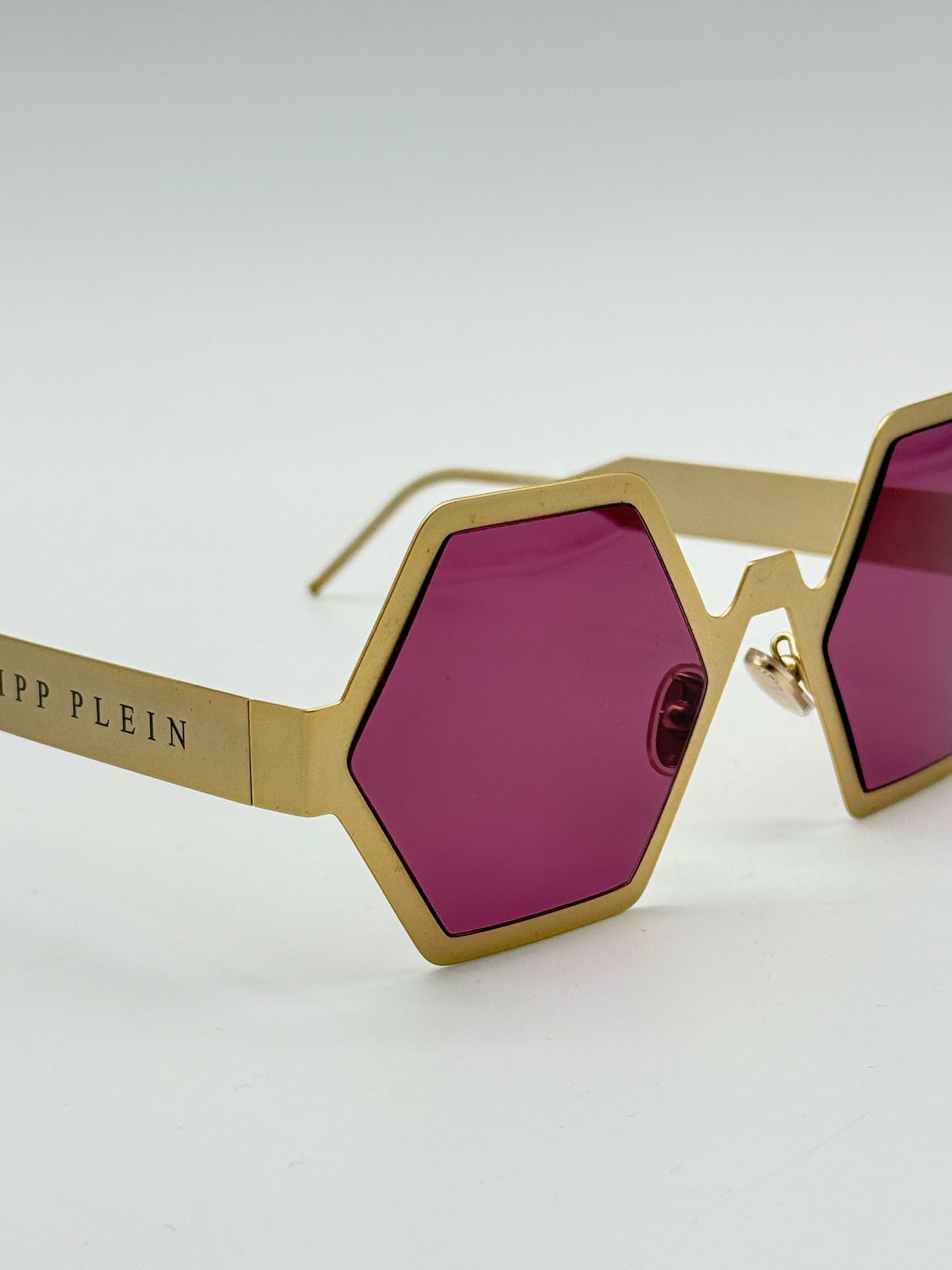 Hexagonal Gold Glasses With Purple Lenses