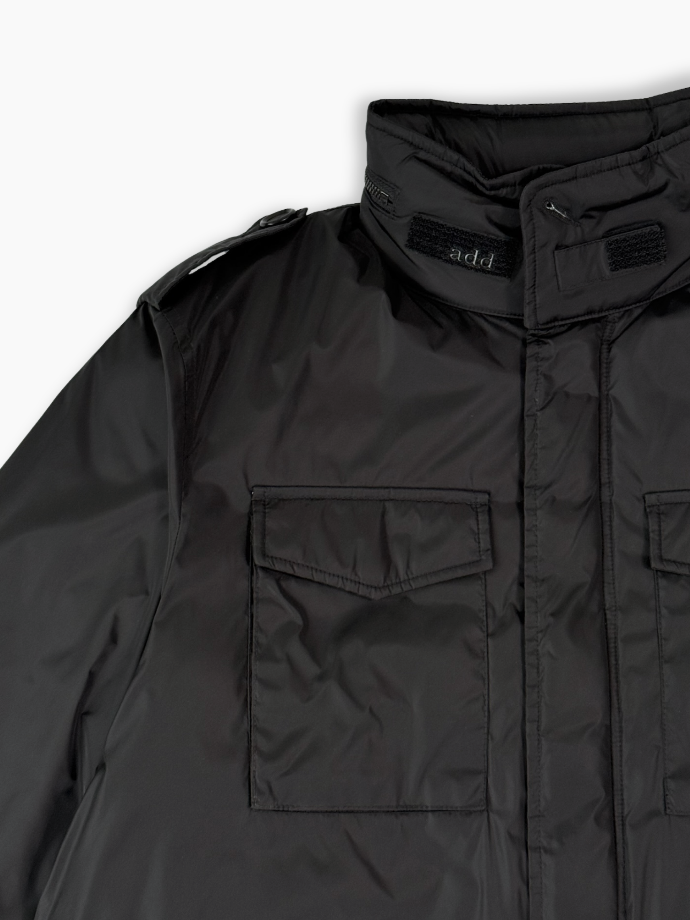Black Jacket With Patch Pockets And High Collar