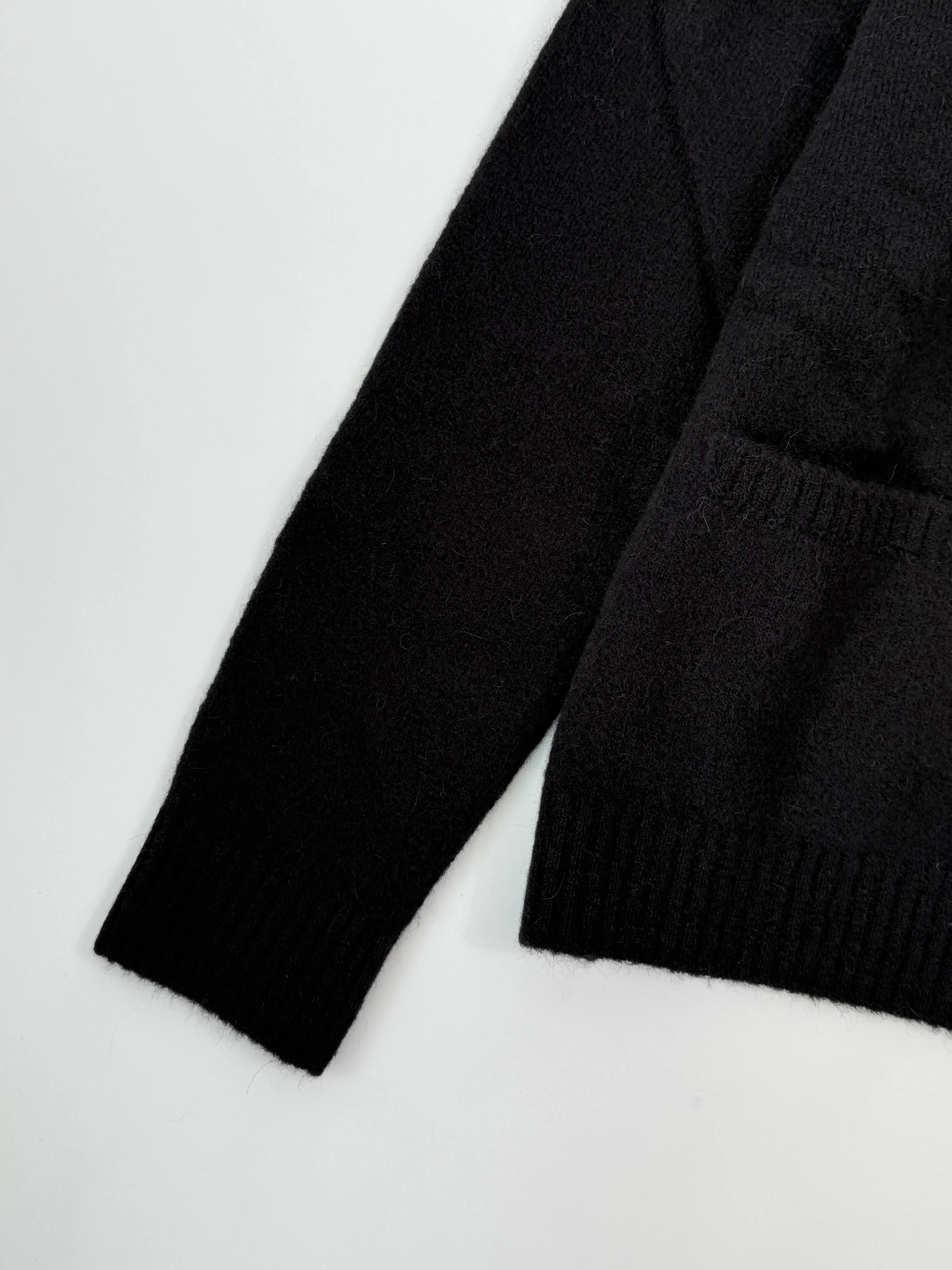 Cardigan Nero In Lana Spazzolata