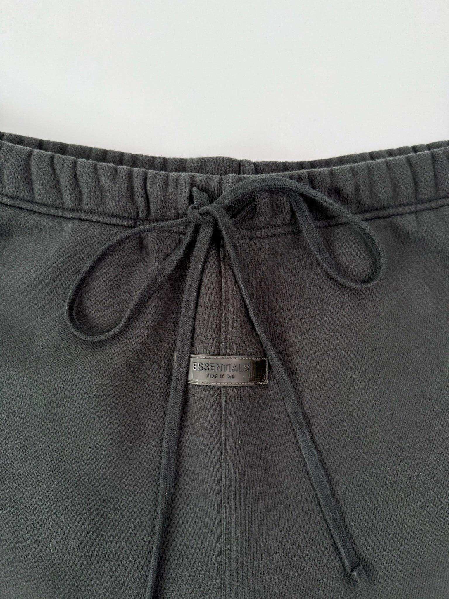Essentials Black Fleece Pants With Embroidered Logo