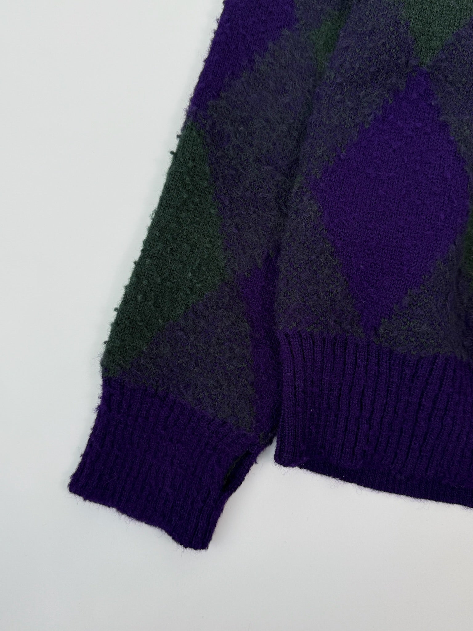 Cardigan A Rombi In Lana Verde, Viola E Grigio