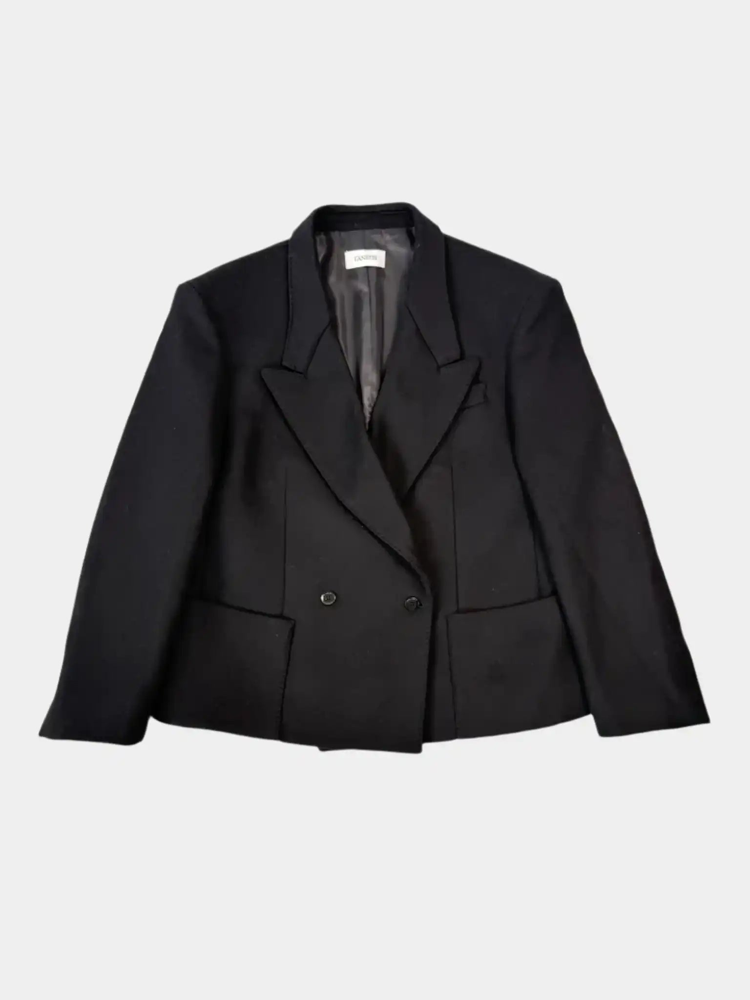 Blazer nero doppiopetto Laneus con rever a lancia e tasche a toppa. Un capo essenziale per uno stile sofisticato. Acquista su Qlhype!