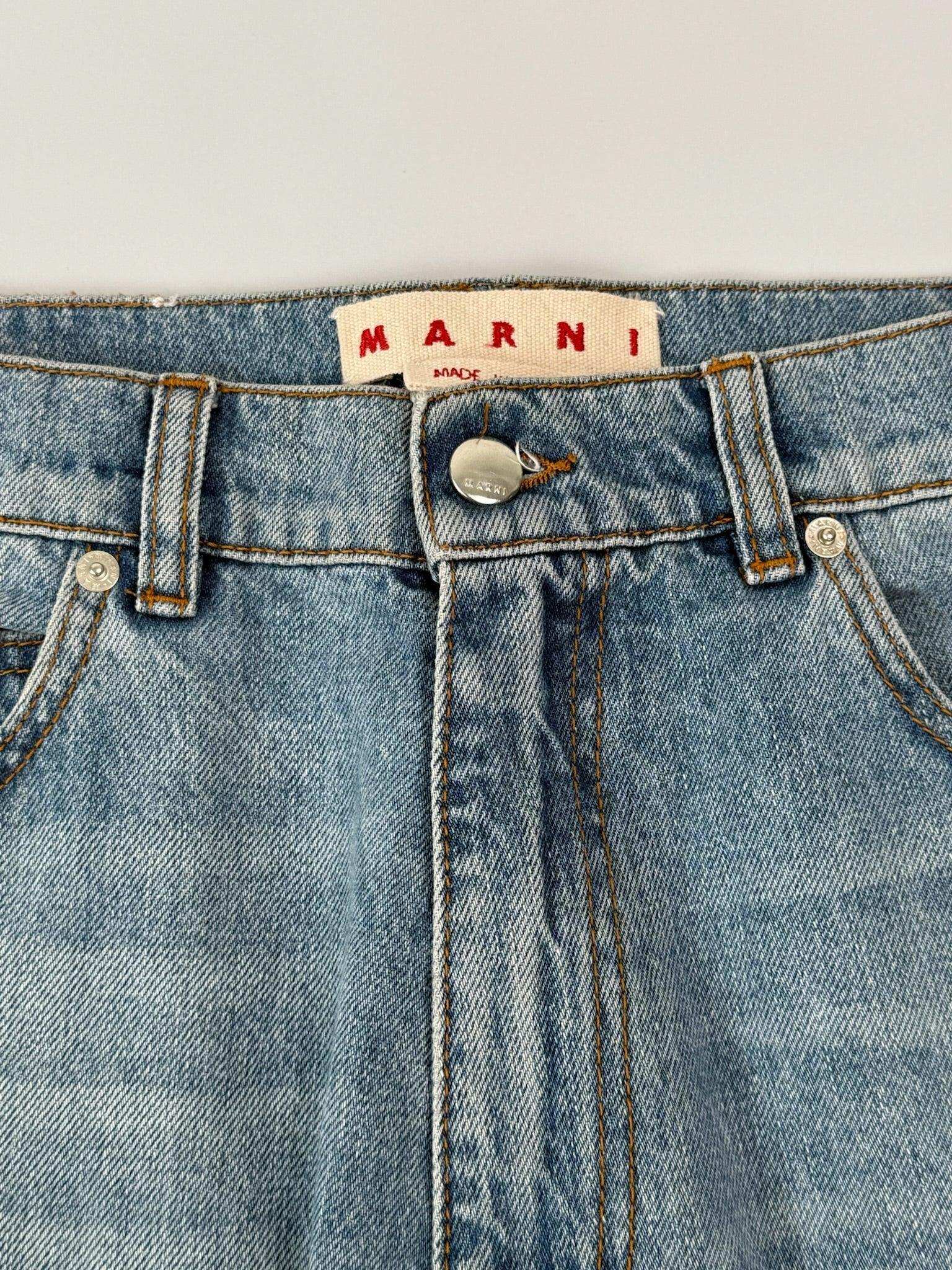Straight Leg Jeans With Multicolor Knit Inserts
