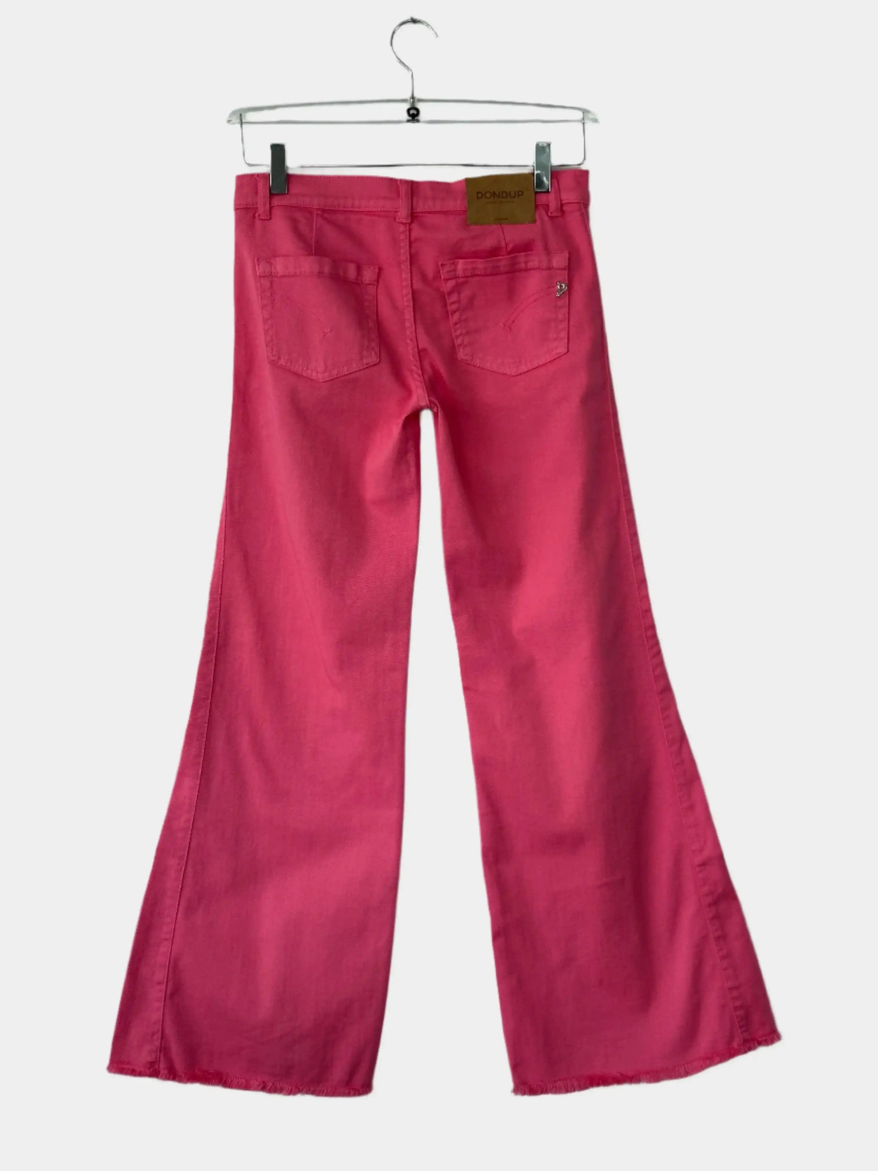 Pink Flared Jeans with Frayed Hem
