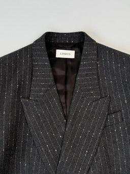 Double-Breasted Pinstripe Blazer with Rhinestones