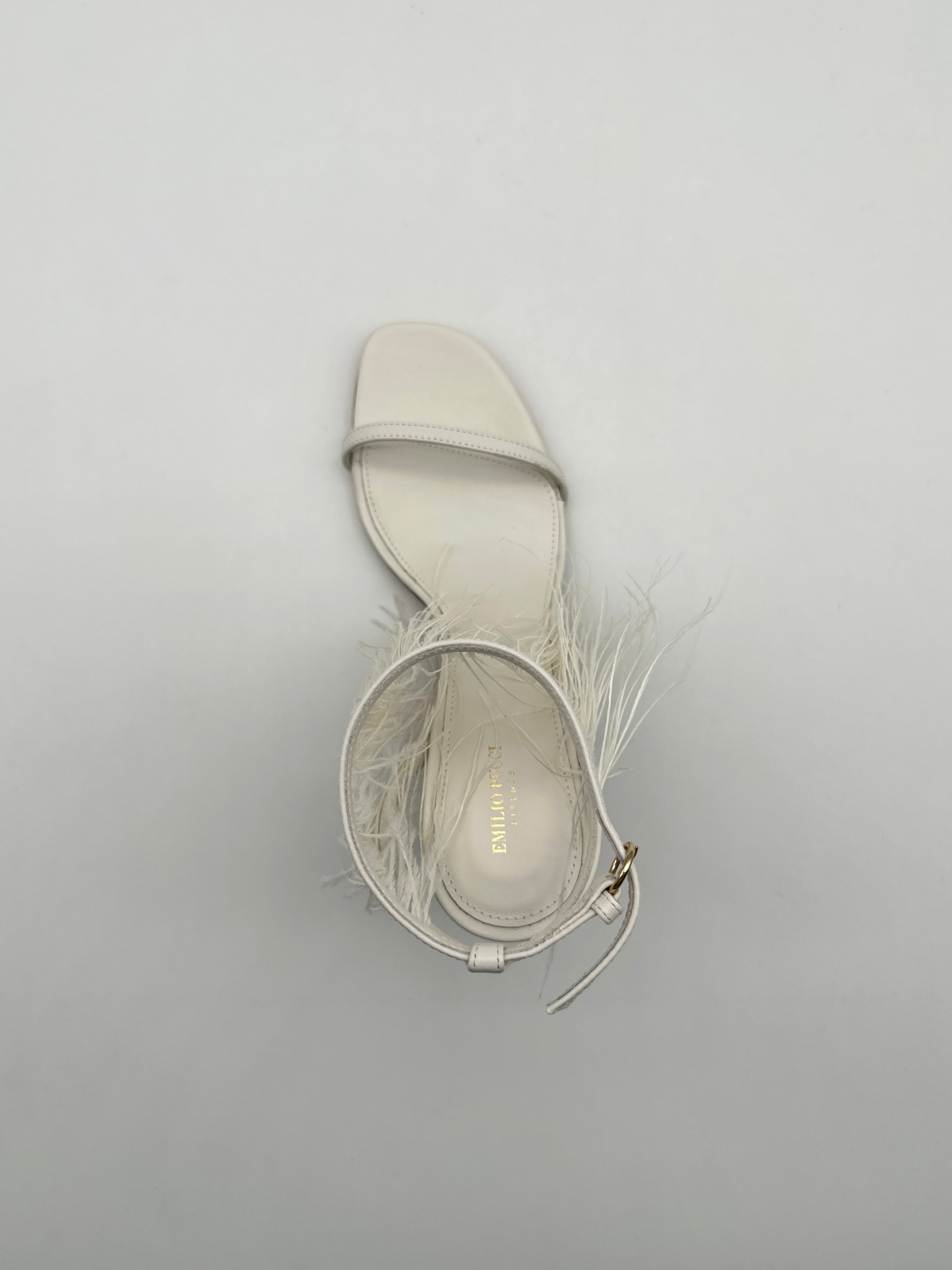 Sandali In Pelle Con Frange Di Piume Bianchi