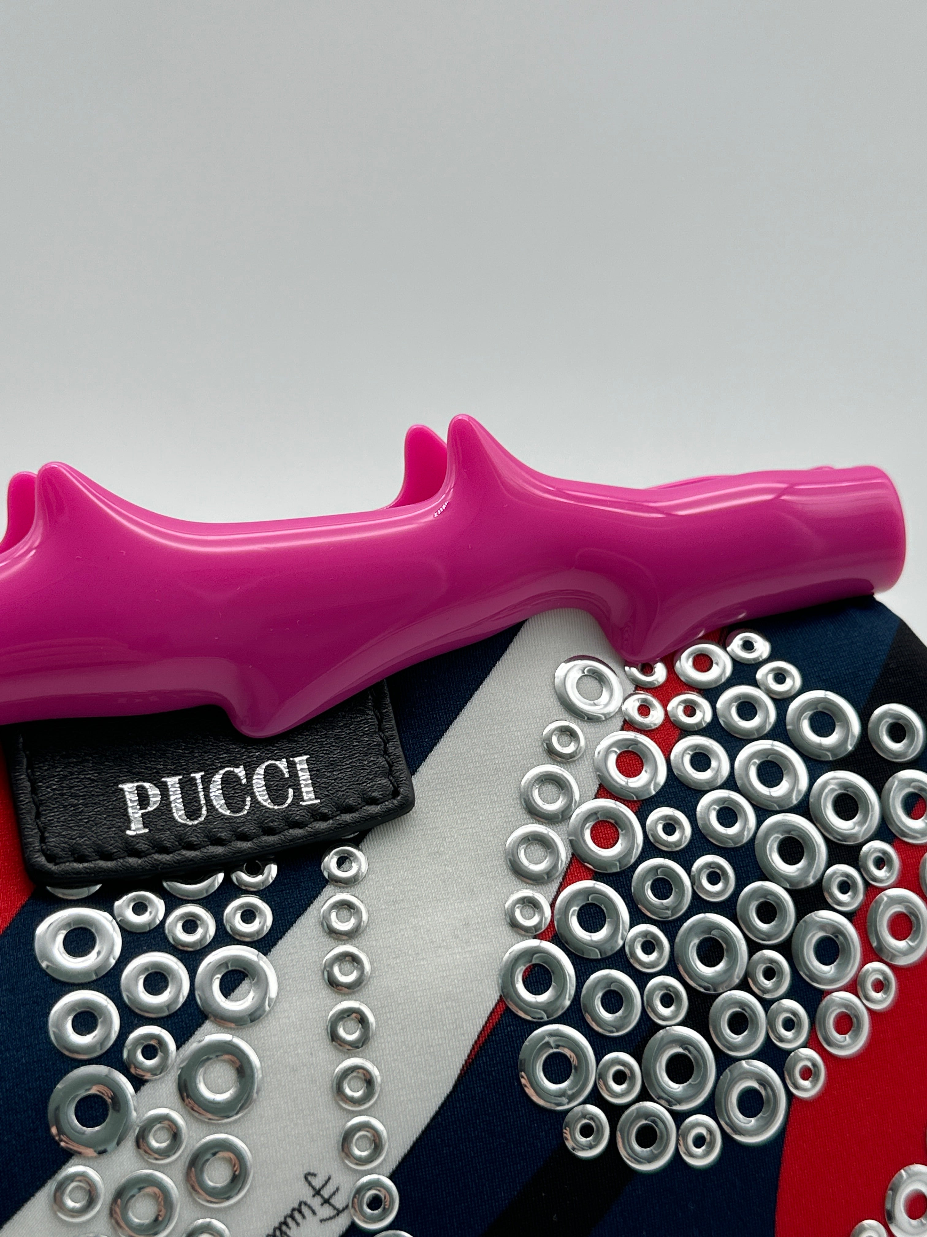 Borsa Con Stampa Astratta, Dettagli In Metallo E Manico Rosa