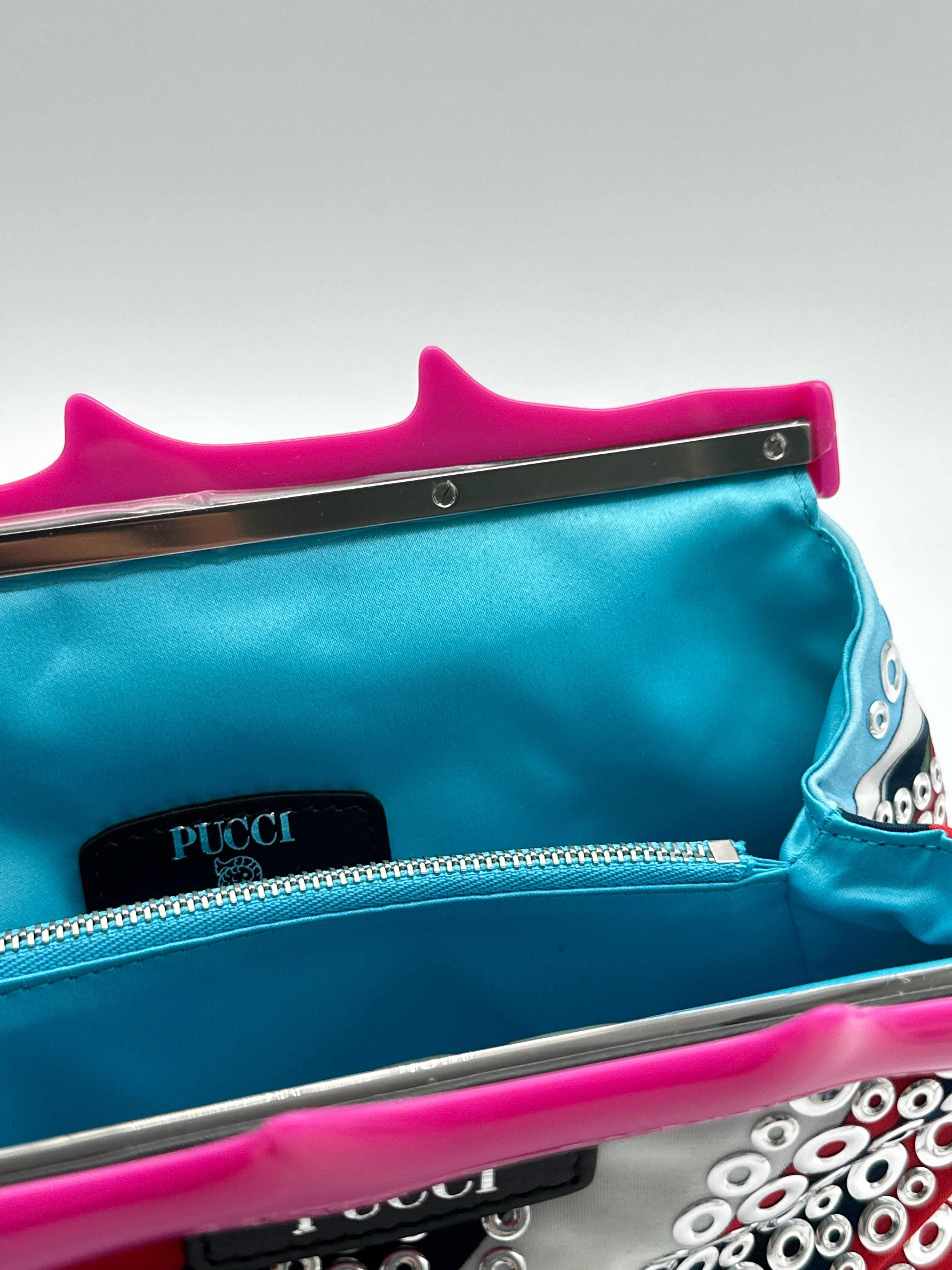 Borsa Con Stampa Astratta, Dettagli In Metallo E Manico Rosa