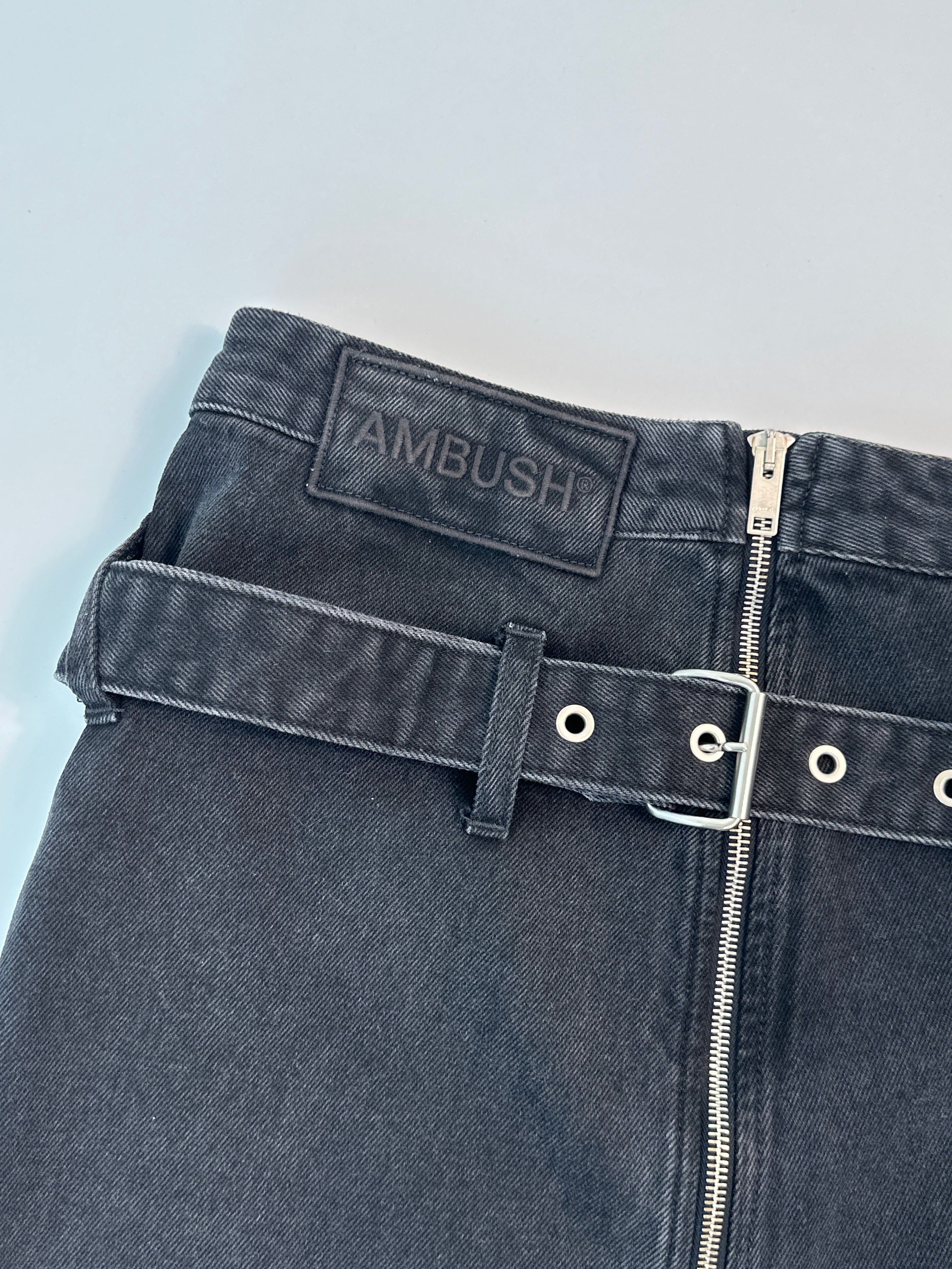 Black Denim Mini Skirt With Belt