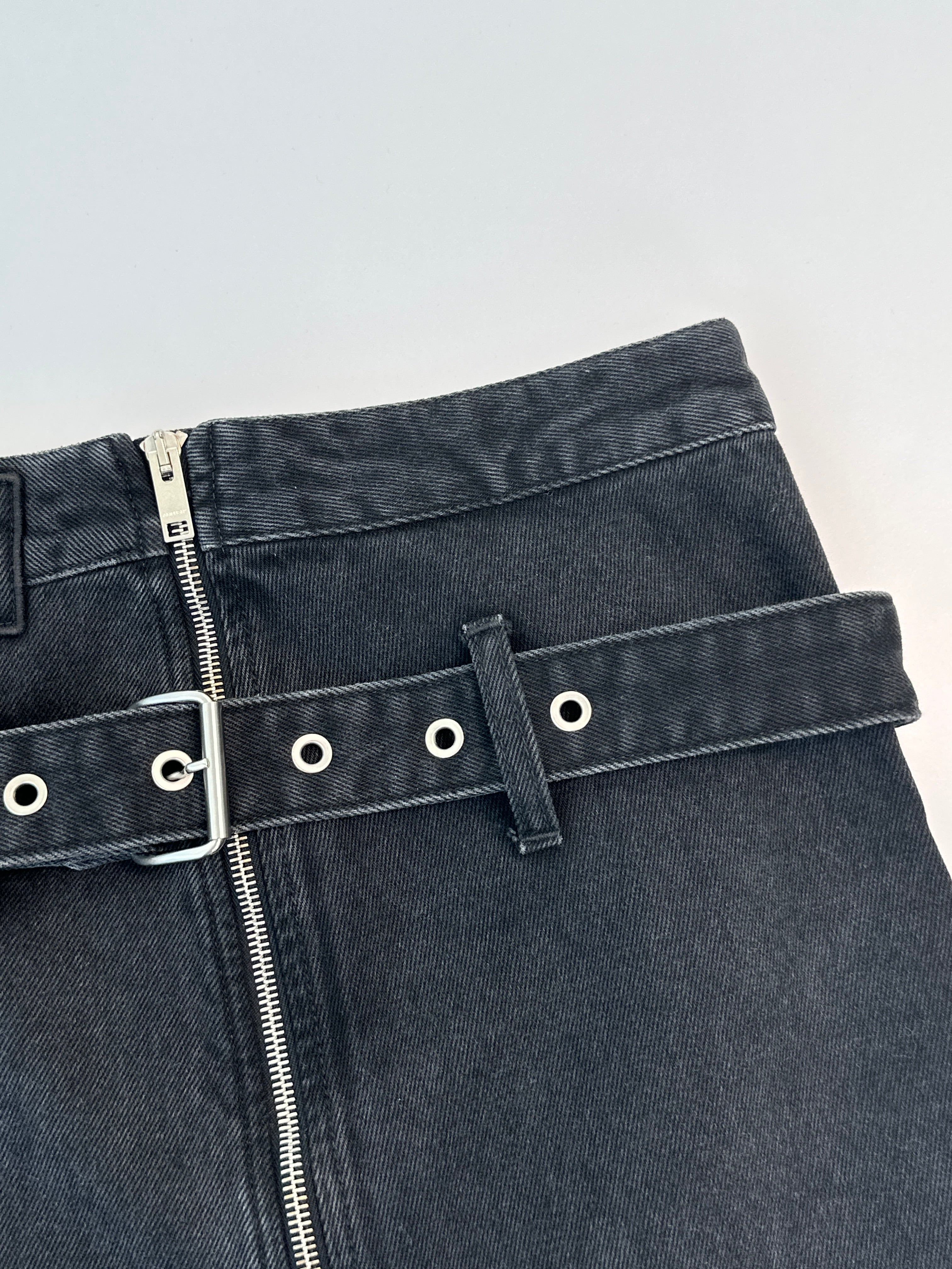 Black Denim Mini Skirt With Belt
