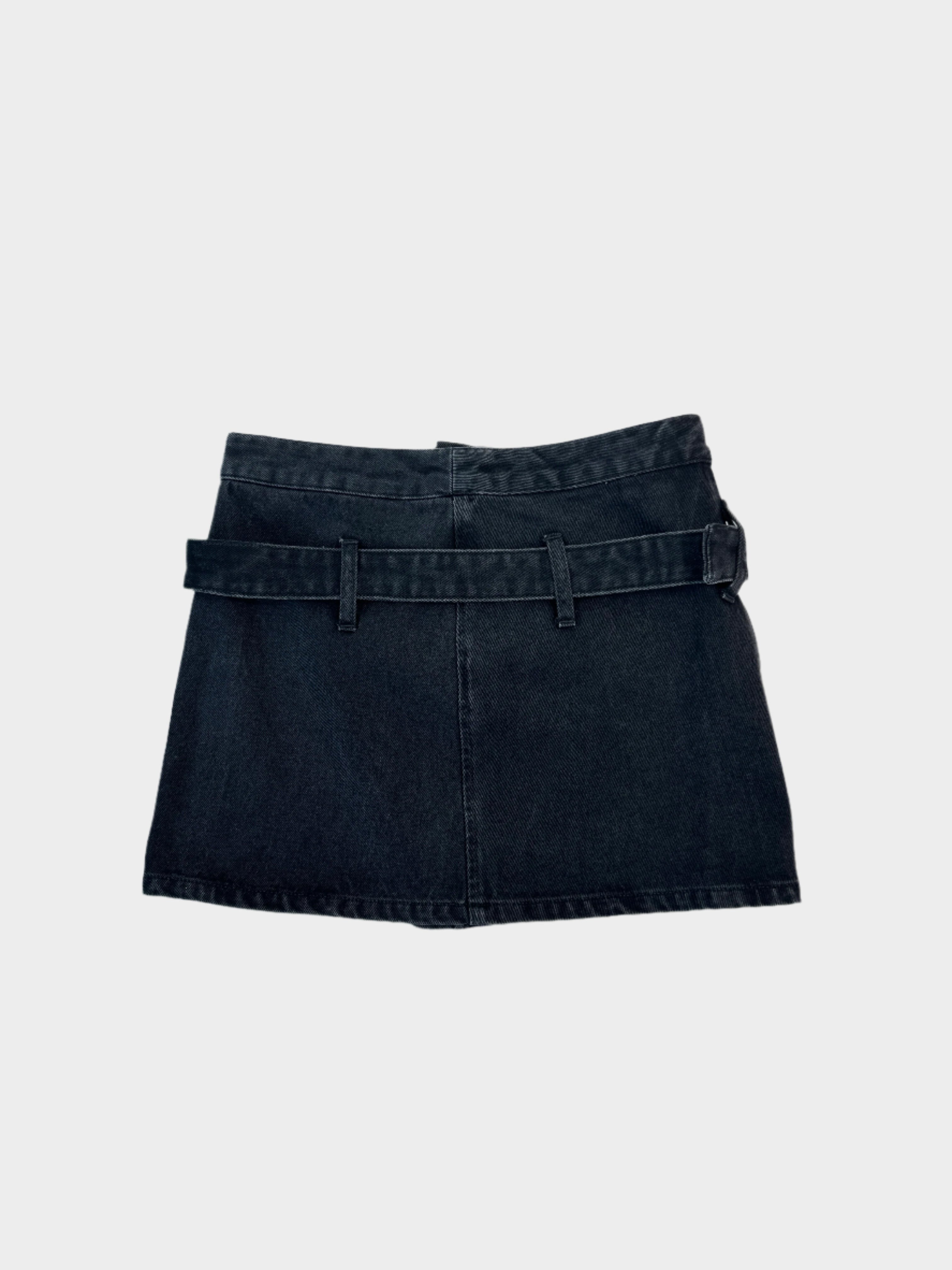 Black Denim Mini Skirt With Belt