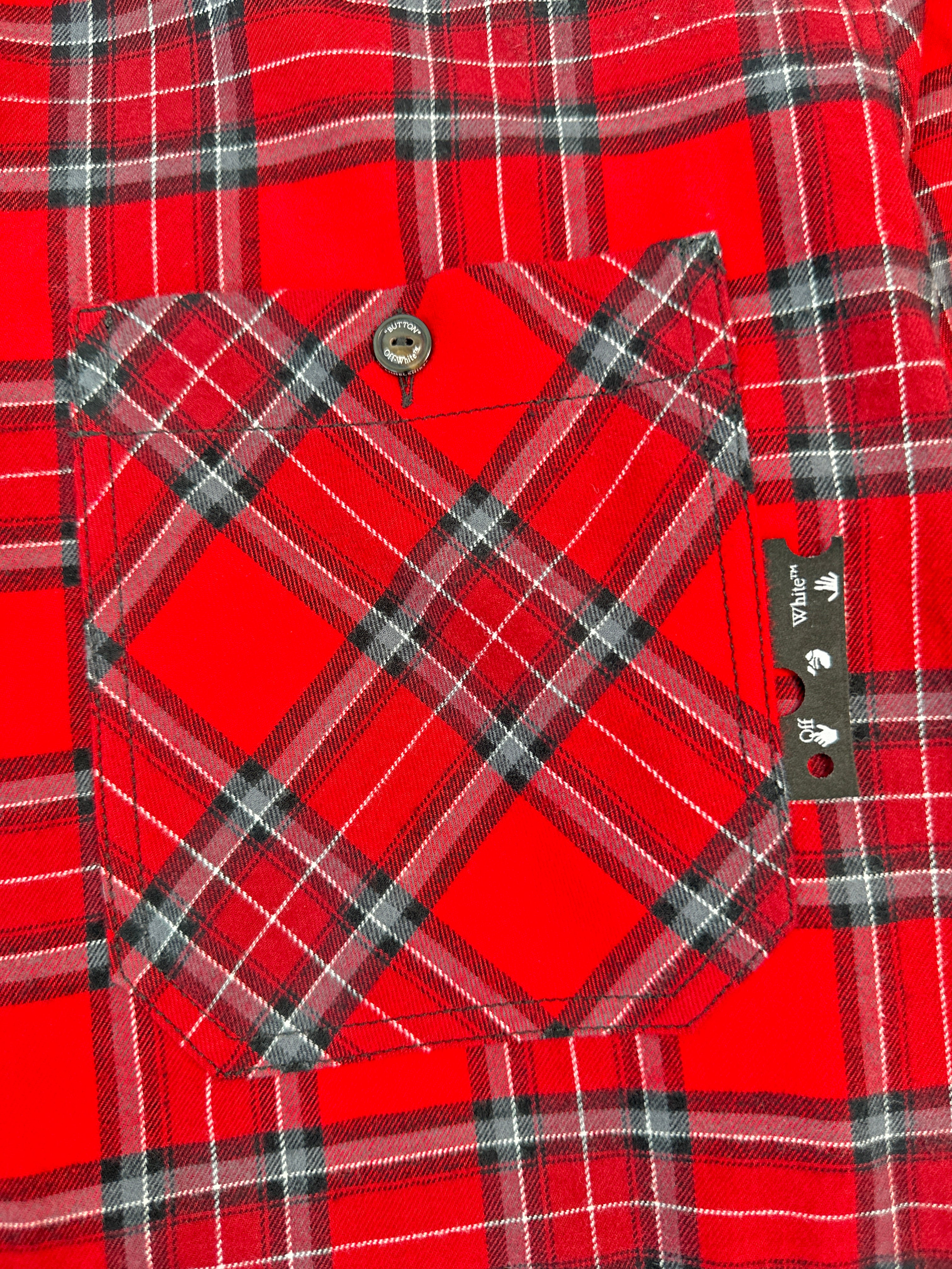 Red Checkered Shirt With White Diag Print Sleeves