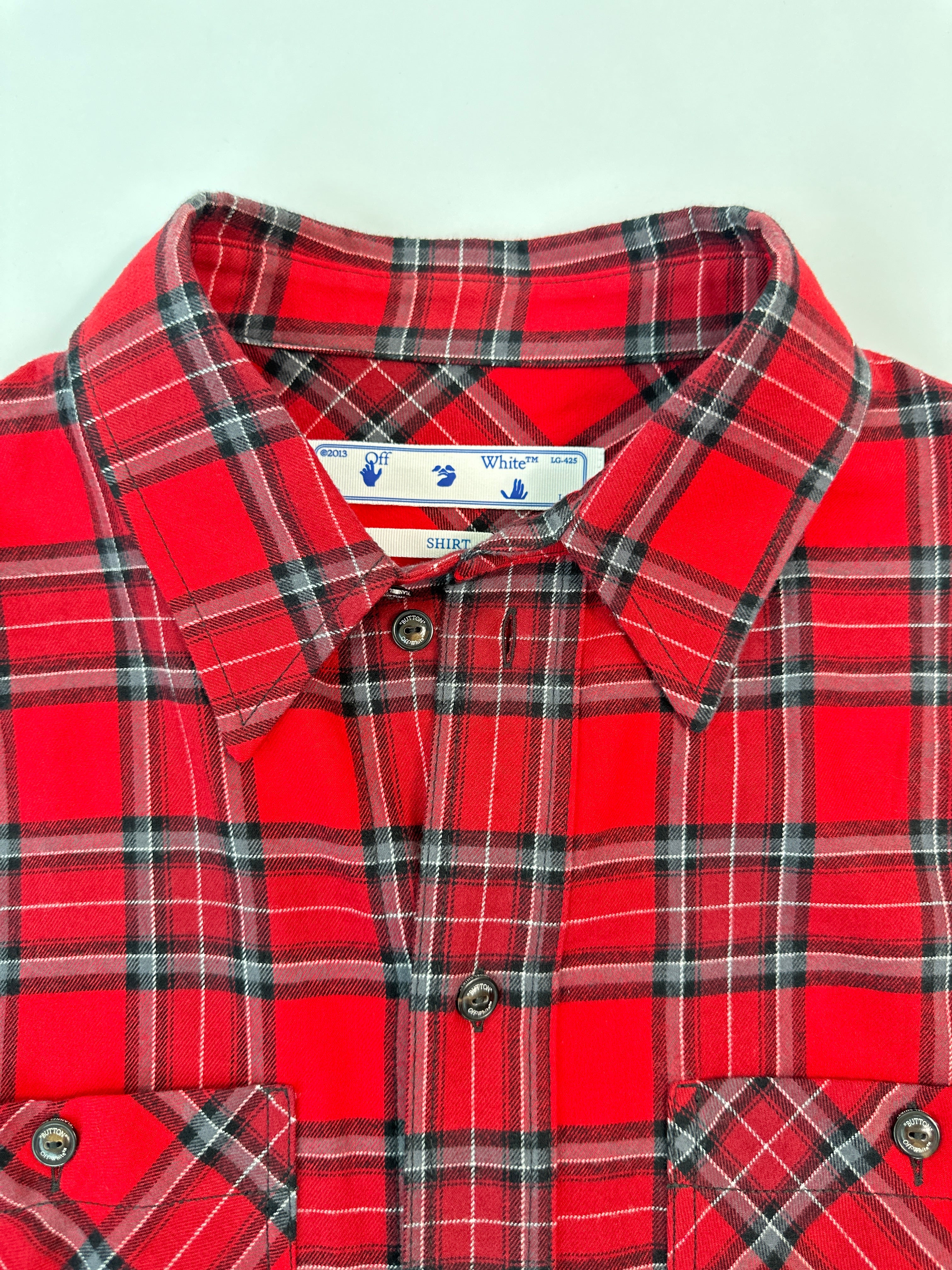Red Checkered Shirt With White Diag Print Sleeves
