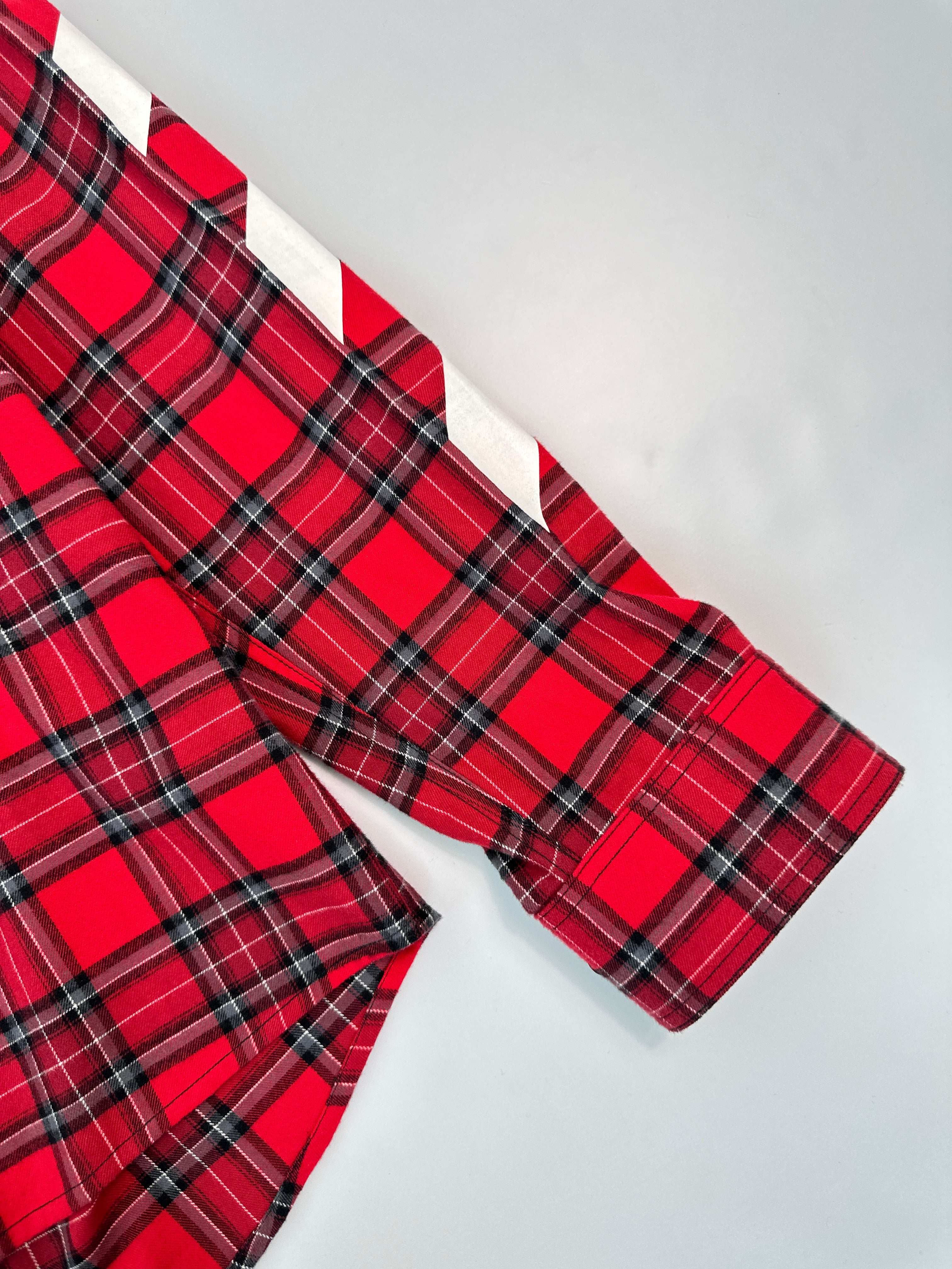 Red Checkered Shirt With White Diag Print Sleeves