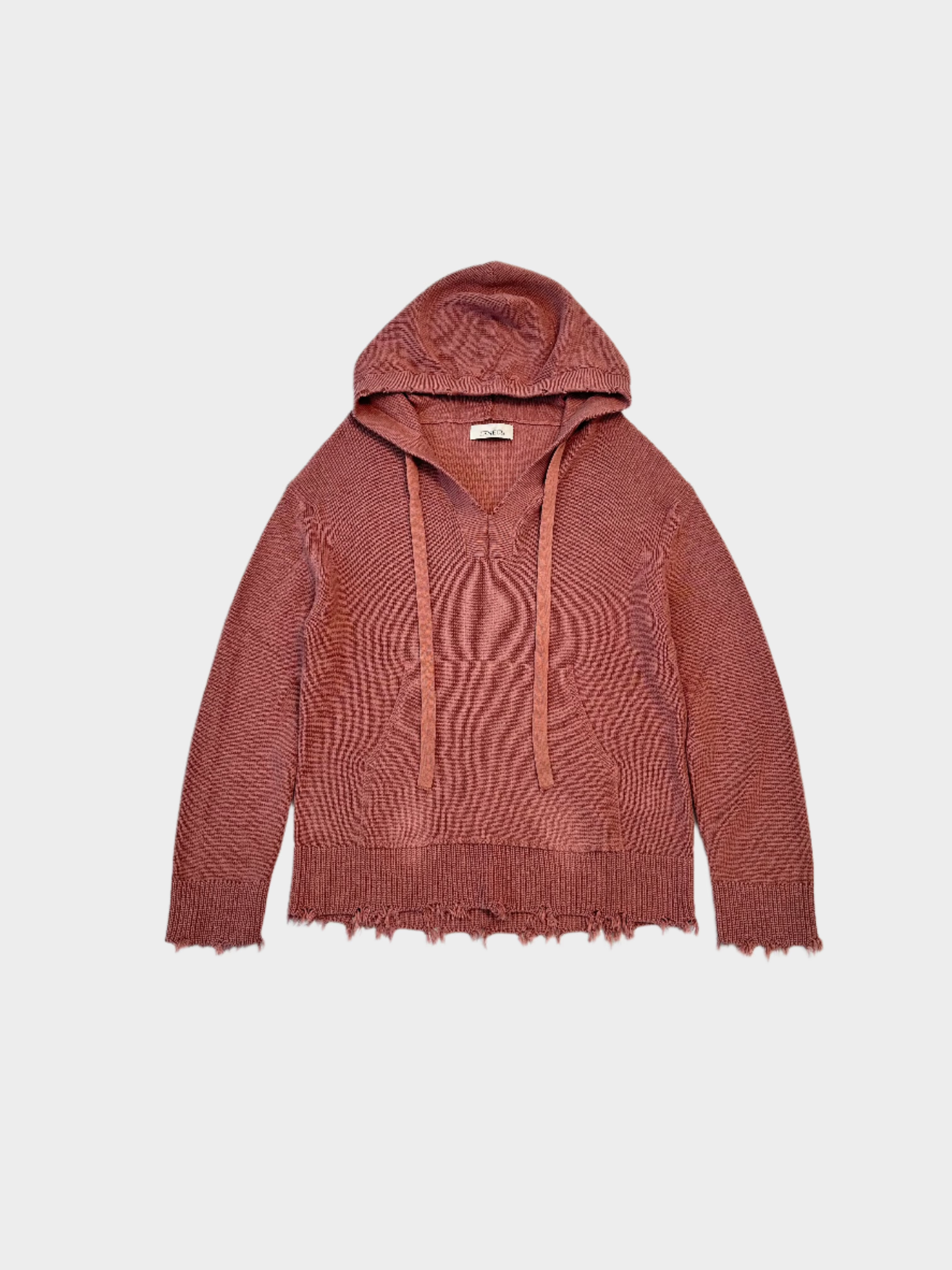 Terracotta Cotton Hooded Sweater With Ripped Details