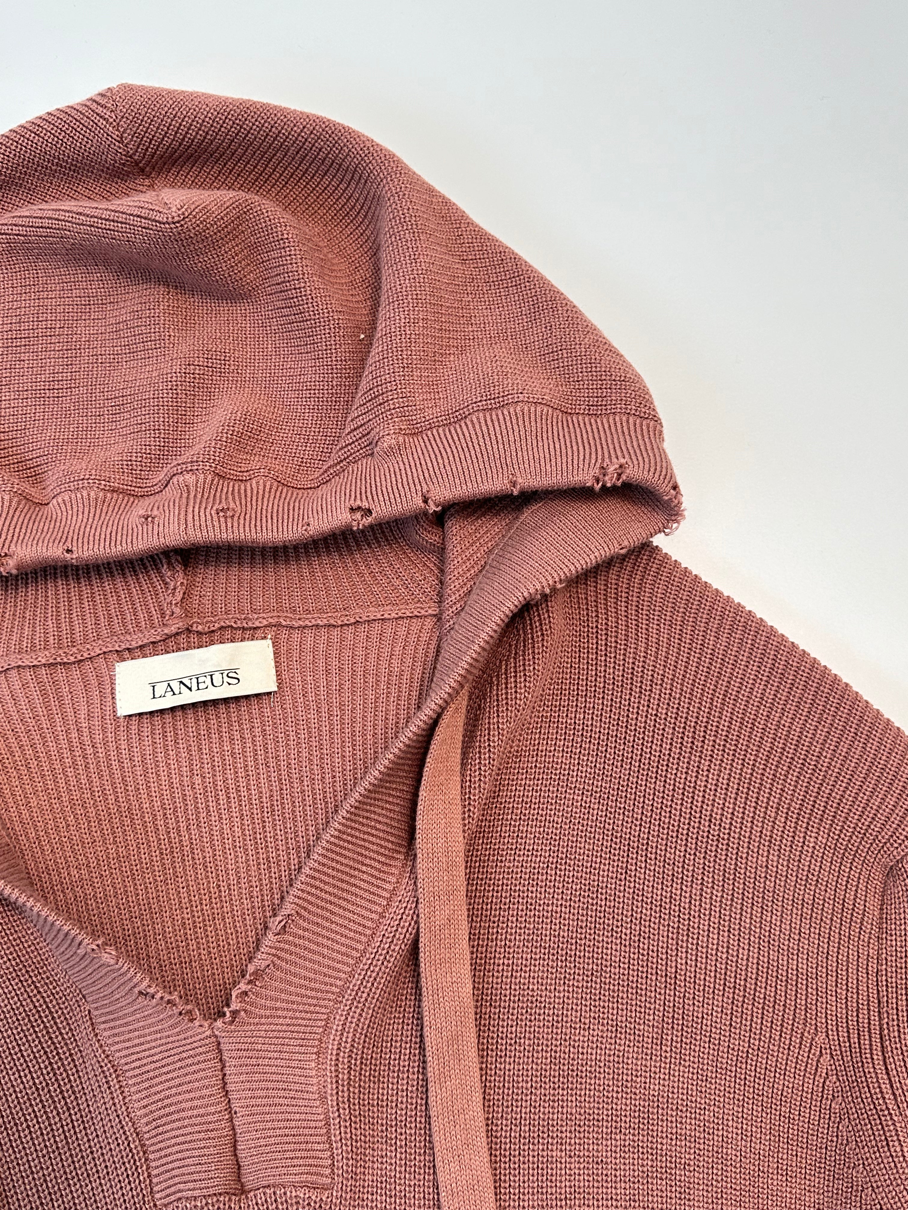 Terracotta Cotton Hooded Sweater With Ripped Details