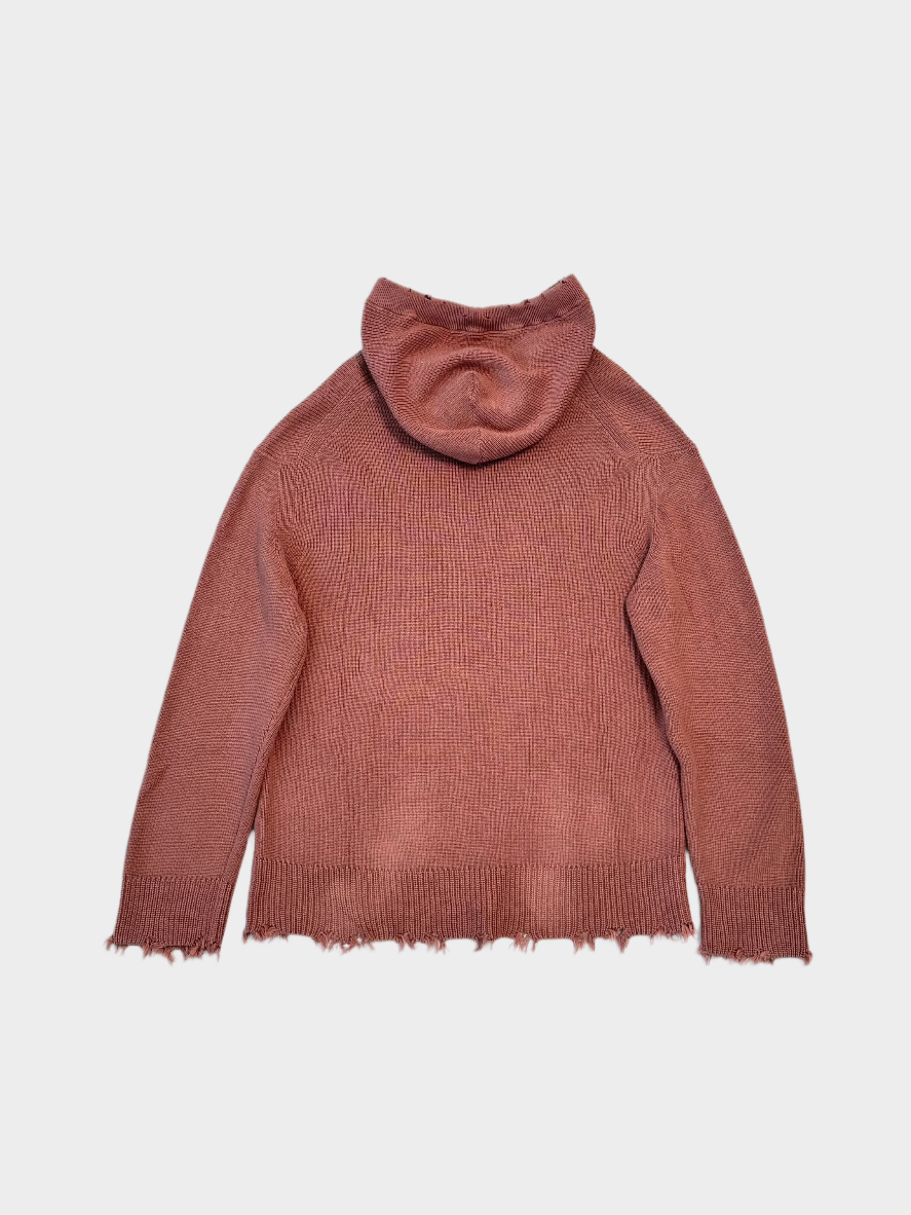 Terracotta Cotton Hooded Sweater With Ripped Details